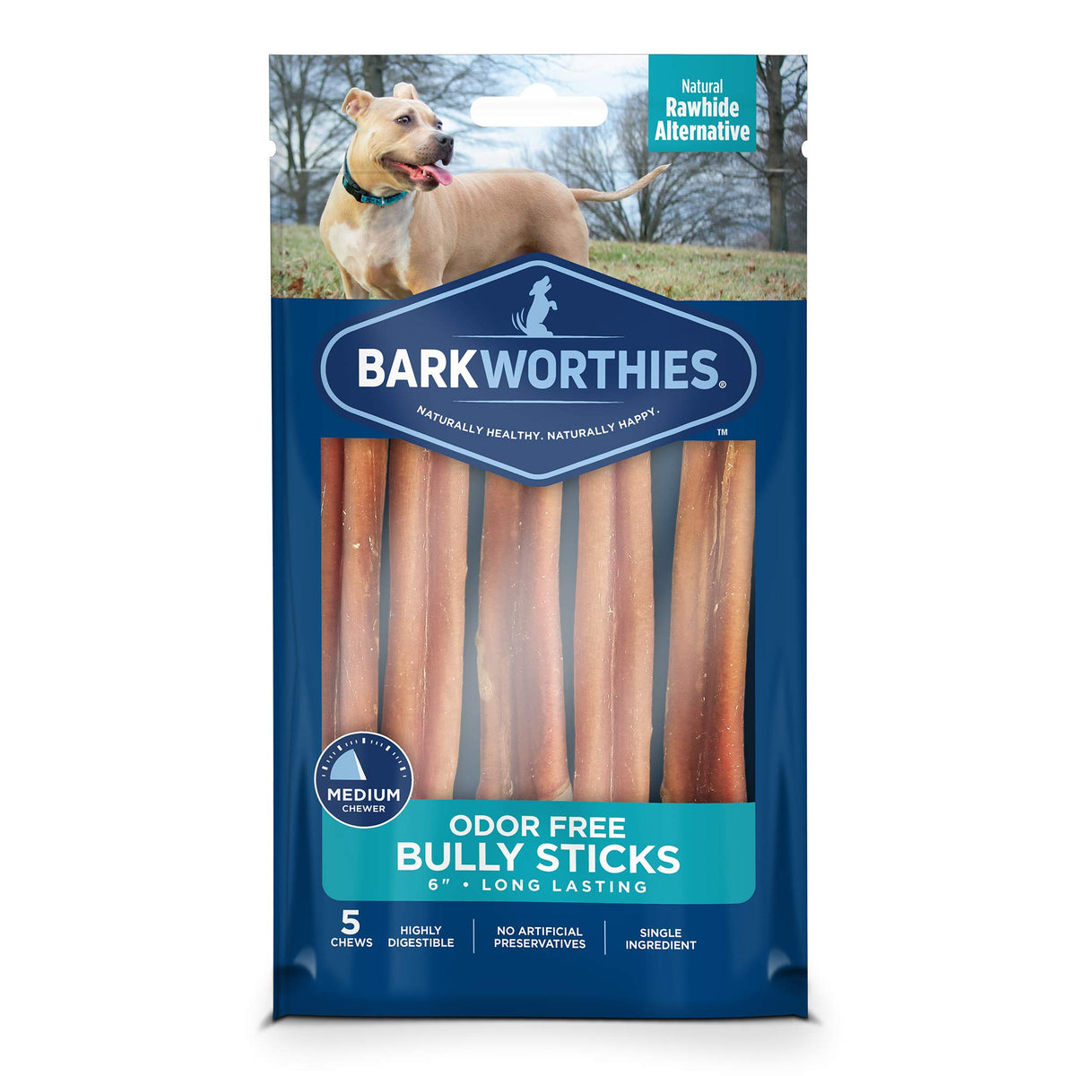 Barkworthies Odor-Free 6 Inch Bully Sticks - 5 Count (Pack Of 1) - Protein-Packed, Easily Digestible, All-Natural Rawhide Alternative, Promotes Dental Health
