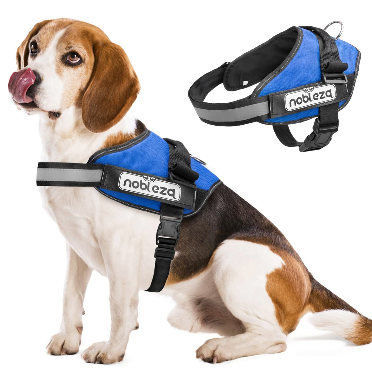 Nobleza Dog Vest Harness, Reflective No Pull Dog Harness With Handle And Soft Padding, Adjustable Easy On Grip Harness For Dogs With Velcro For Small Medium Large Breeds (Blue, M)