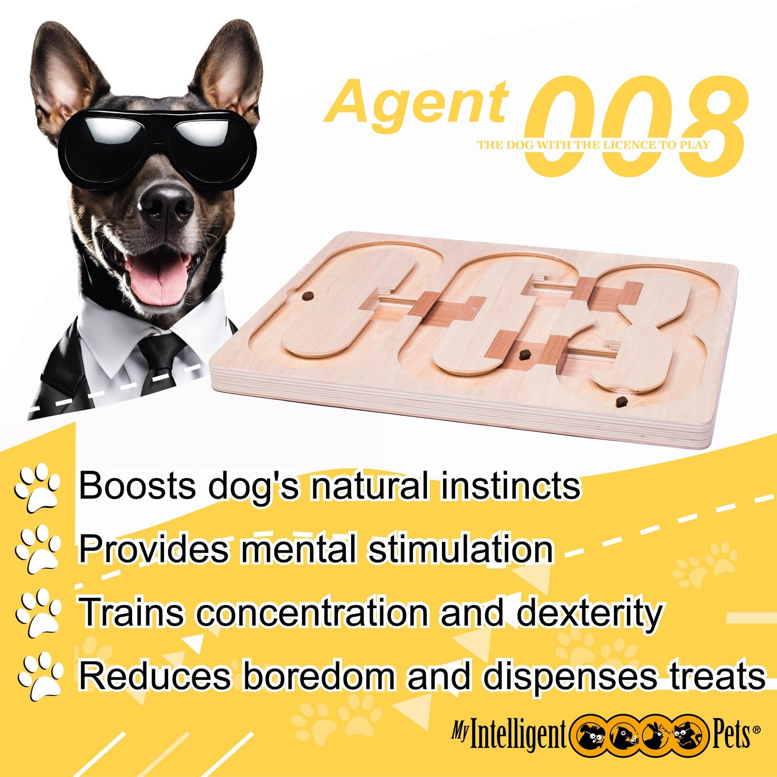 My Intelligent Dogs Agent 008 - Interactive Wooden Puzzle Toy for Dogs, Fun Brain Game for Intelligence Training, Challenging Me