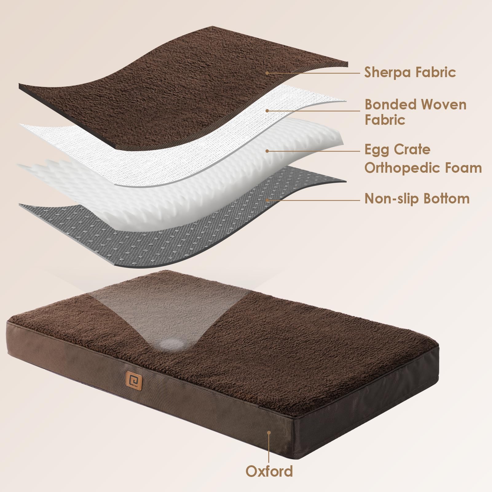 Eheyciga Orthopedic Dog Beds For Large Dogs With Removable Washable Cover, Brown, 36X27