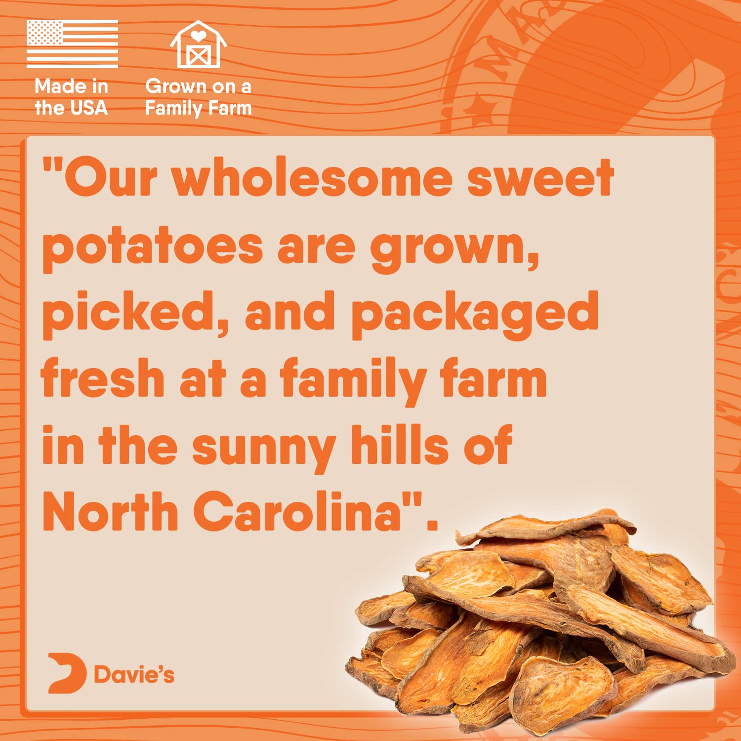 Davies Sweet Potato Dog Treats - Healthy Treats Made in USA Only, Natural Treats, Healthy Dog Chews, Low Fat Treats, 0.5 lb. Ba