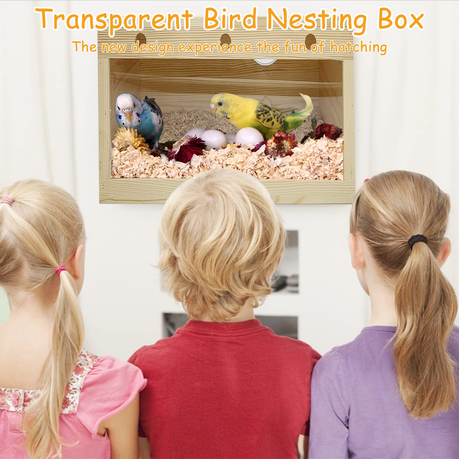 Pinvnby Natural Wood Parakeet Nesting Box Budgie Breeding Box Acrylic Bird Nest For Cage Transparent Panoramic For Parrots, Cockatiels, Lovebirds, Canaries, And Small Birds (M: 9.8 X 5.3 X 5.3 Inch)