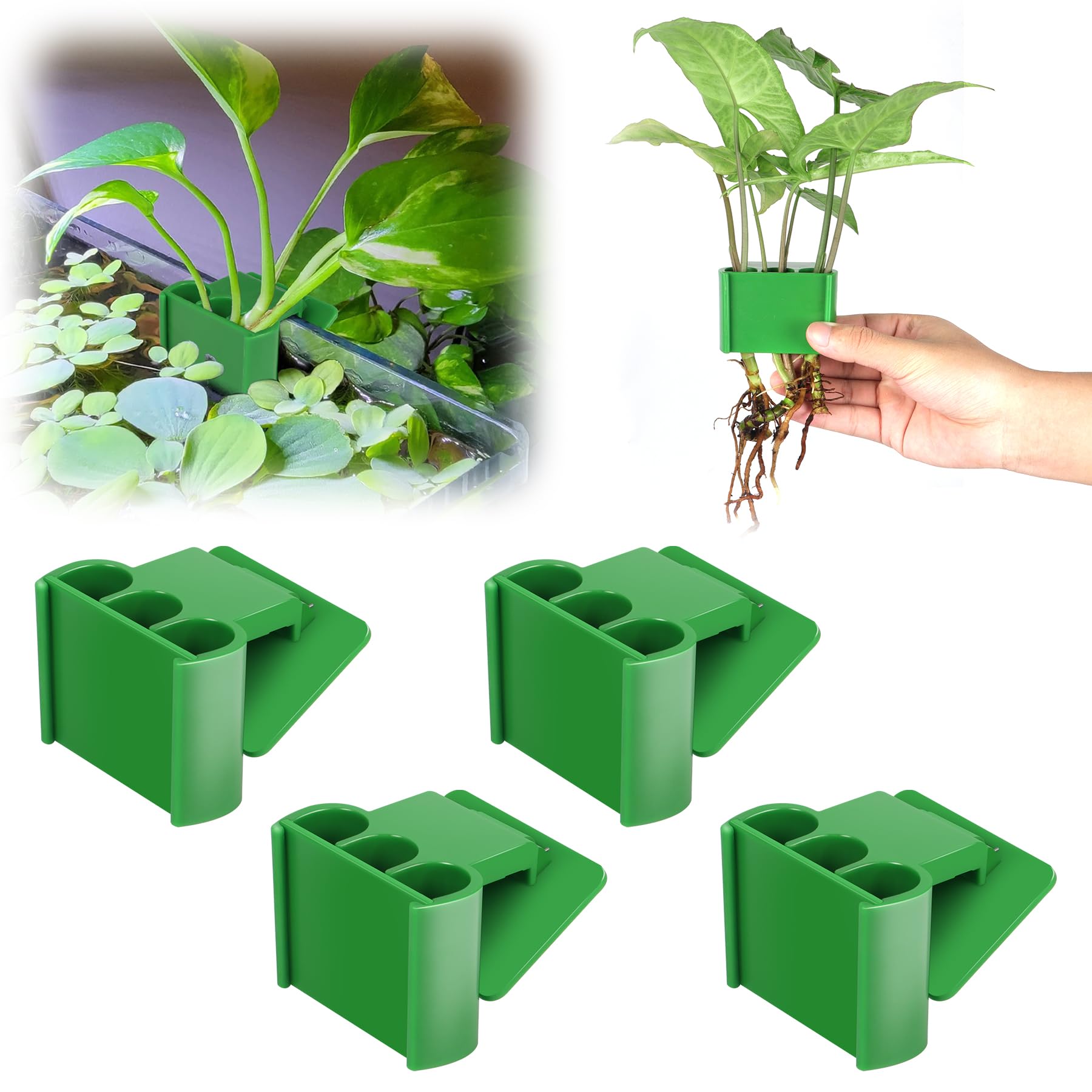 joqepy 4 Pk Upgraded Aquarium Plant Holder, 3-Hole Hanging Plant Holder with Clip, Suitable for Fish Tank Potting, Aquarium Deco