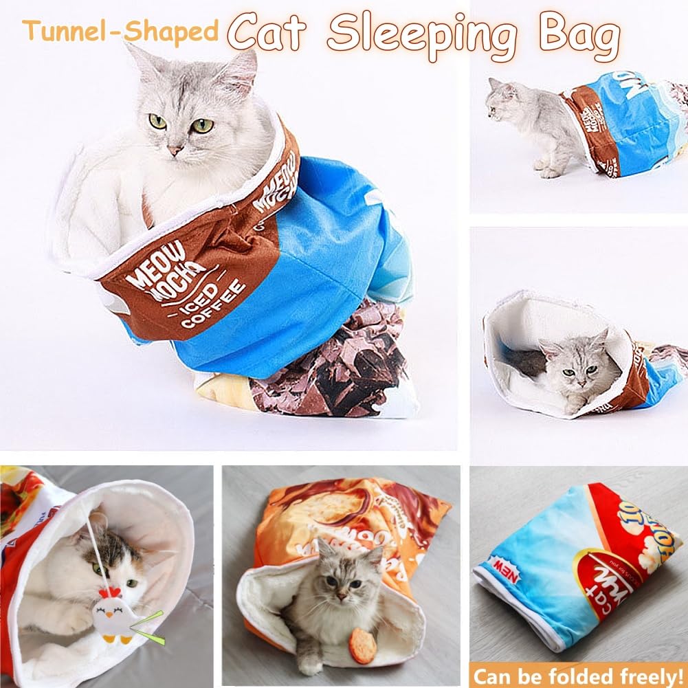 Hansom Cat Tunnel Bag Toy Cat Sleeping Bagfor Indoor Cats Tunnel Crinkle Sack Bag Foldable Portable Durable,Interactive Cave Kit