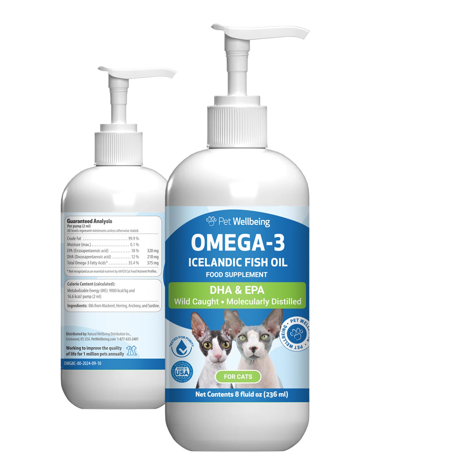 Pet Wellbeing Omega-3 Icelandic Fish Oil for Cats - Wild-Caught, Cold-Water Fish, Healthy Skin and Coat, Joint Health and Mobili