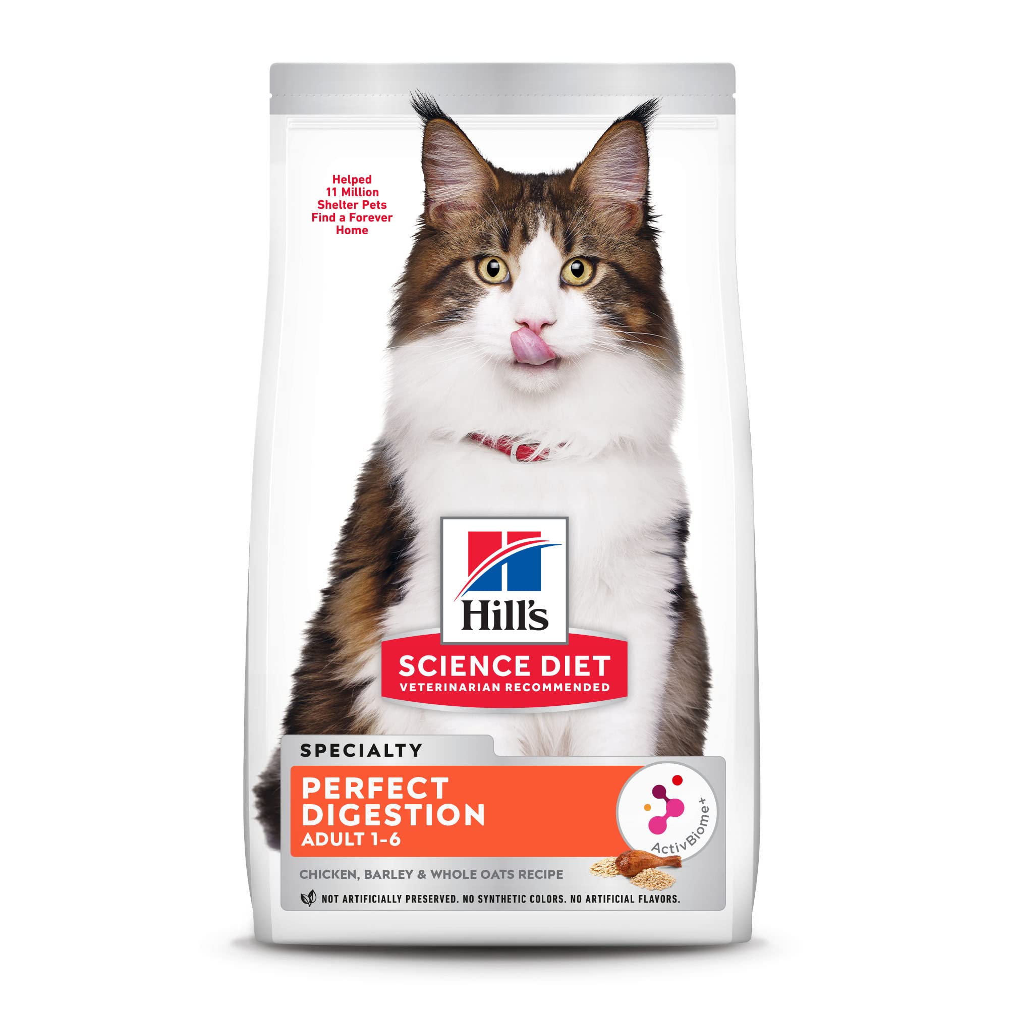 Hills Science Diet Perfect Digestion, Adult 1-6, Digestive Support, Dry Cat Food, Chicken, Brown Rice, & Whole Oats, 3.5 lb Bag