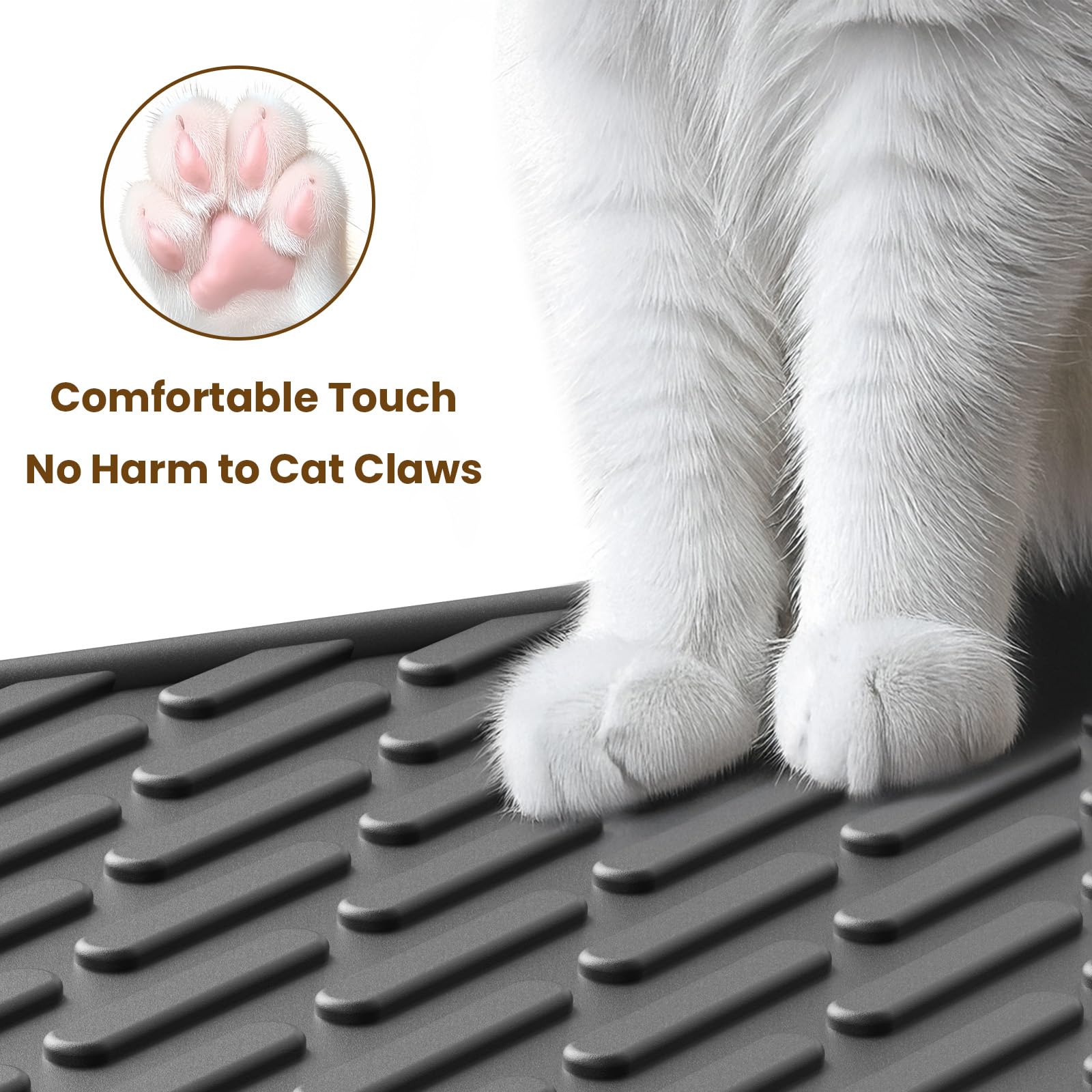 Kaxionage Cat Litter Mat With Grooves & Raised Edge, Urineproof/Waterproof,Litter Scattering Control,Easy To Clean (31 * 24In-Bl