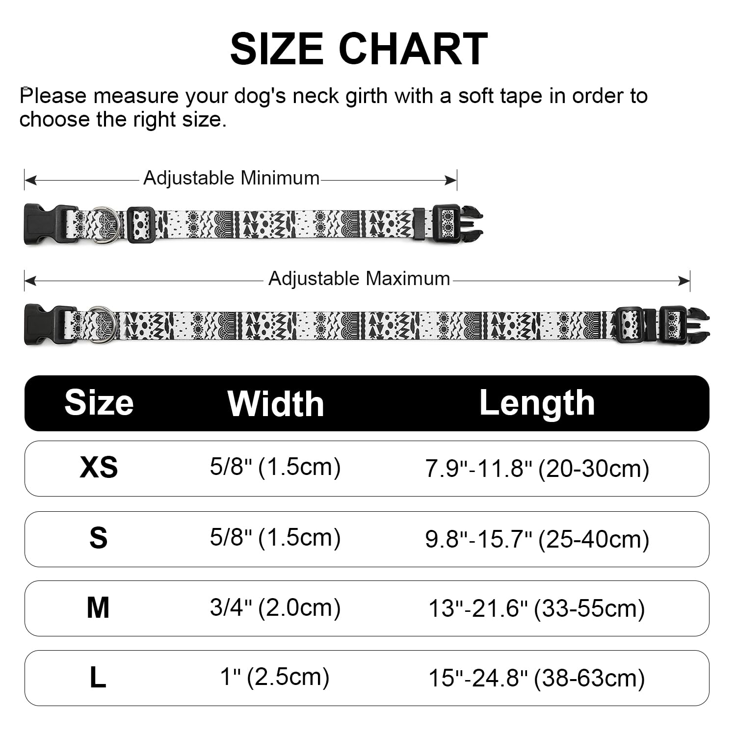 Mercano Adjustable Dog Collar - Special Design Patterns, Soft Nylon Comfortable Durable Pet Collar For Small Medium Large Dogs (S, Black White B)