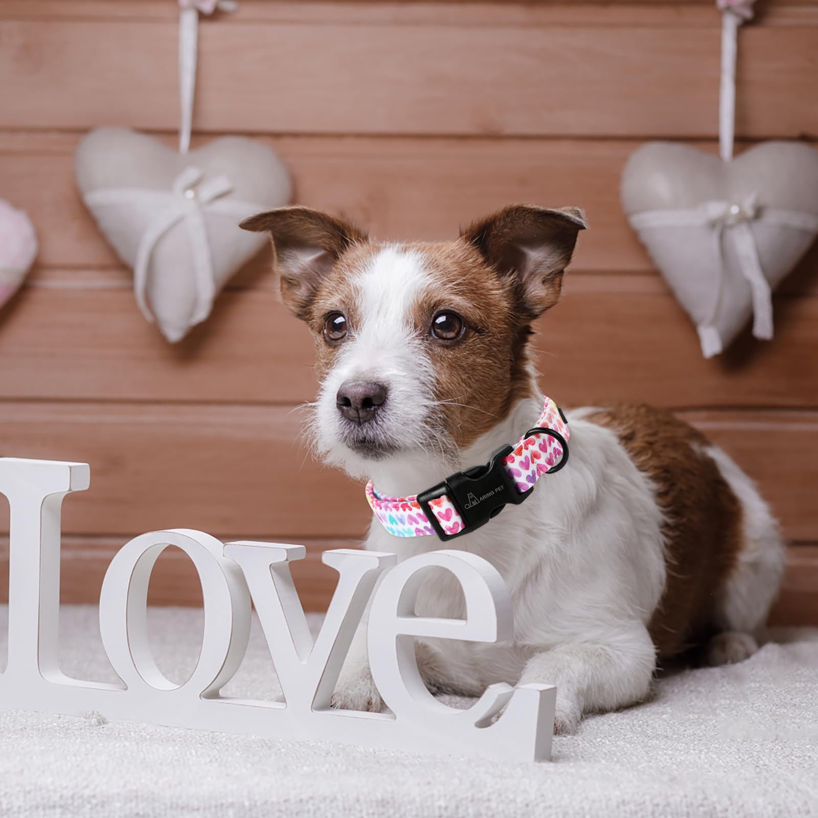 Aring Pet Valentine'S Day Dog Collar-Cute Cotton Heart Dog Collars, Adjustable Valentine Heart Pet Collars Girl Puppy Collar Wit