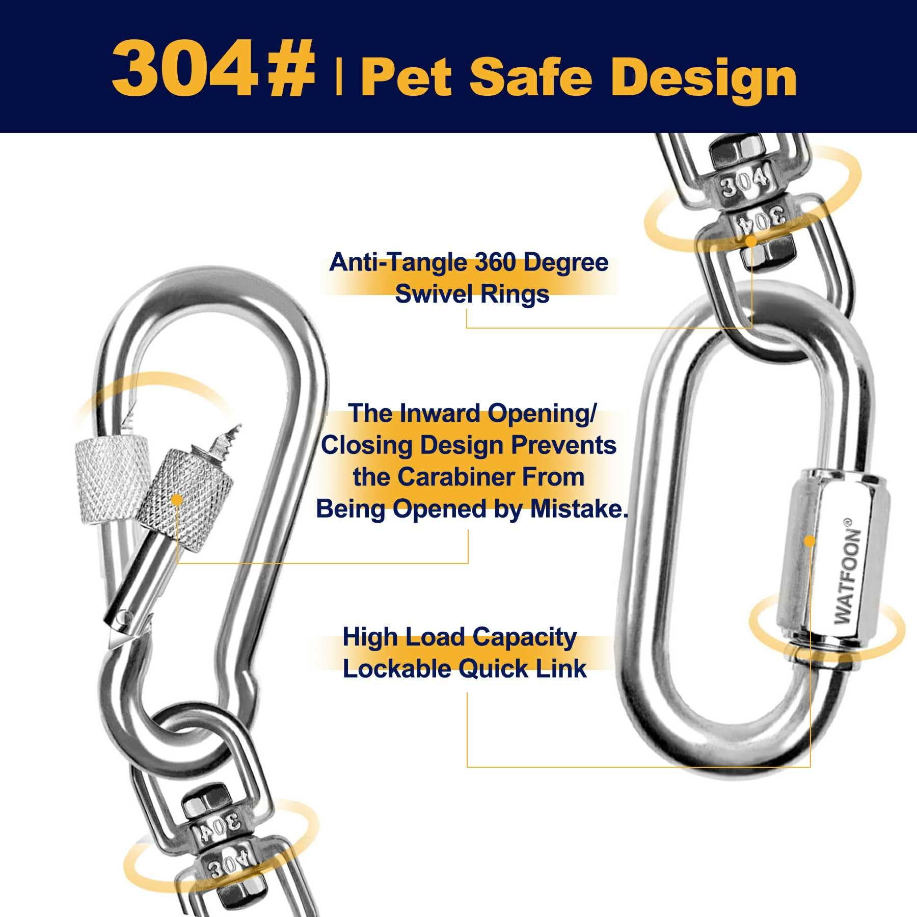 Watfoon 30Ft Dog Leads For Yard, 1500Lbs Break Strength, Heavy Duty Tie Out Cable For X-Large Dogs Training With Dual Rotating H