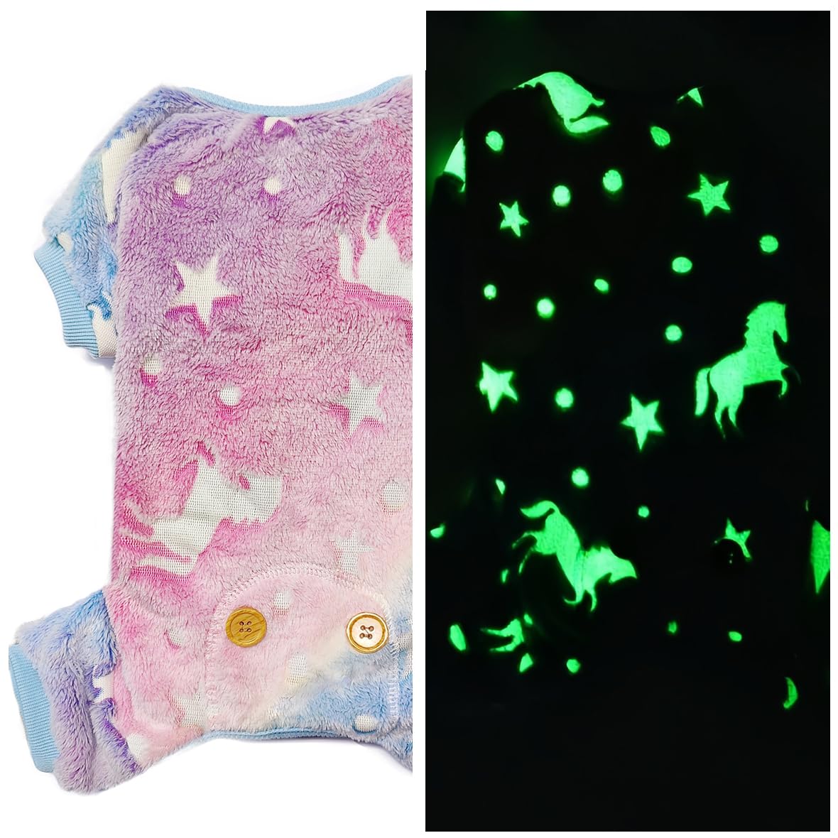 Maigllra Plush Dog Pajamas Glow In The Dark Dog Jumpsuit 4 Legged Onesie For Small Medium Large Dog, Unicorn L