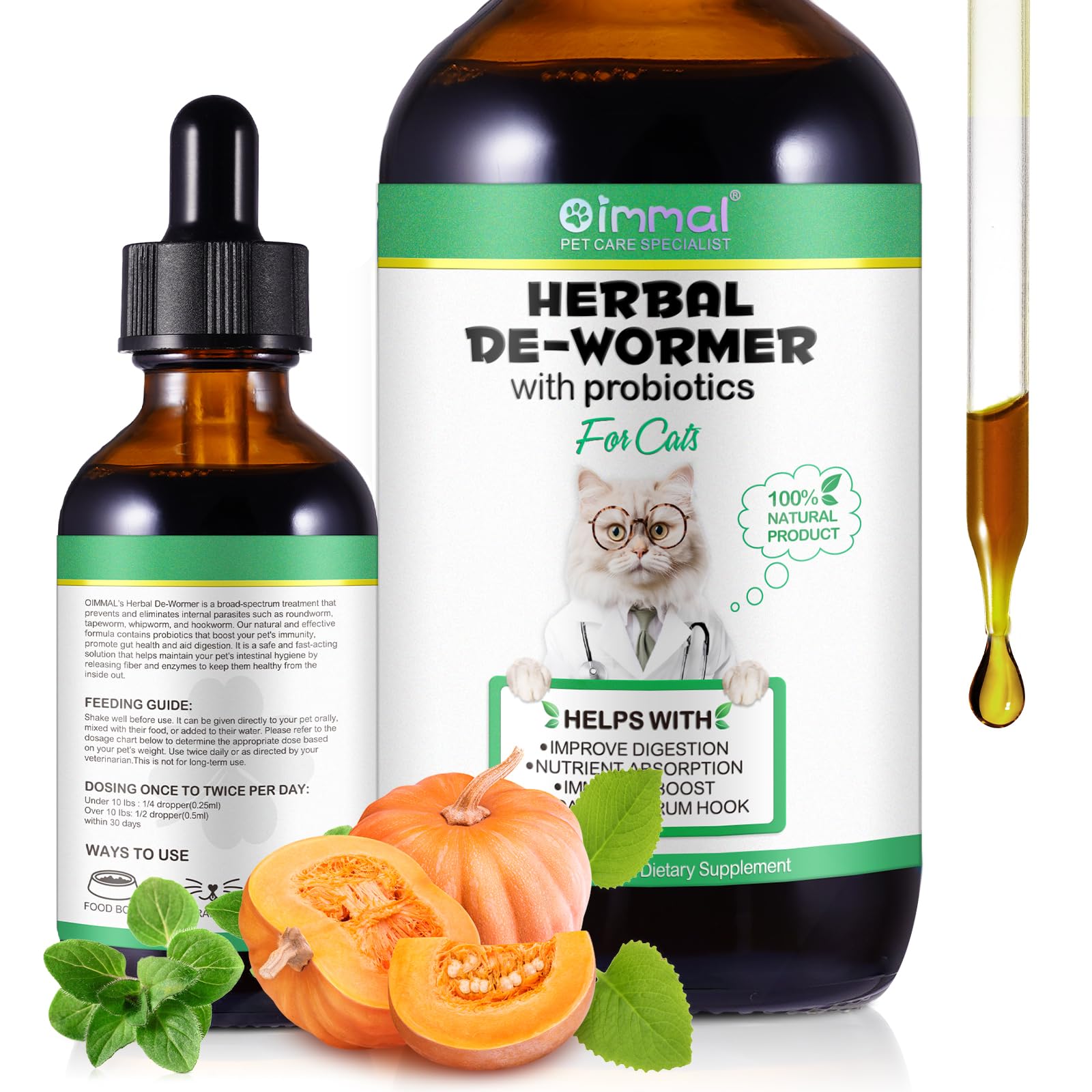 Specifically Formulated for Cats, Cats Natural Broad Spectrum Treatment, Herbal Cleanse, Digestive Support for All Cat Breeds, G