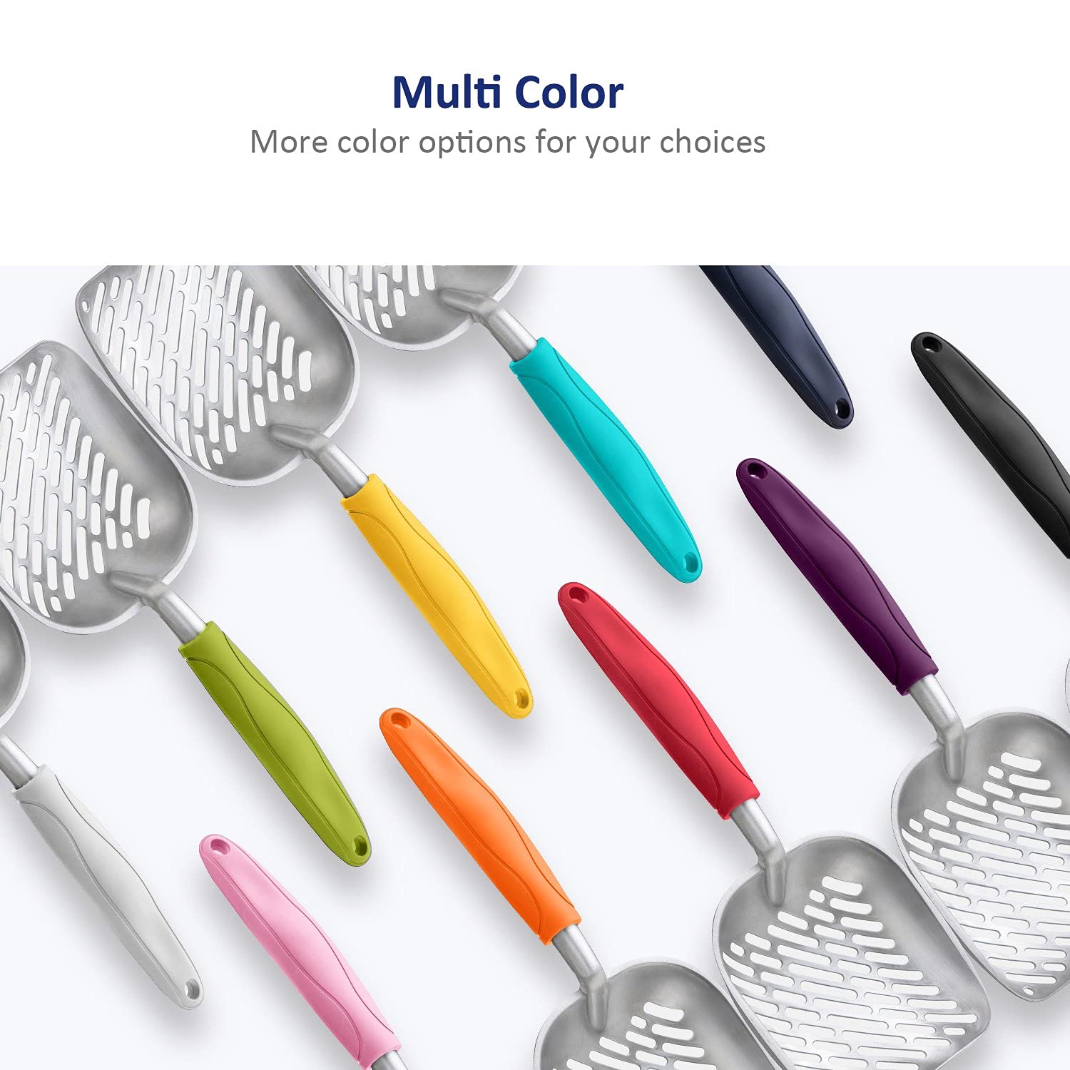 Wepet Cat Litter Scoop, Aluminum Alloy Sifter, Kitty Metal Scooper, Deep Shovel, Long Handle, Poop Sifting, Kitten Pooper Lifter, Heavy Duty, For Litter Box, Irregularly Aluminum With Grey Handle