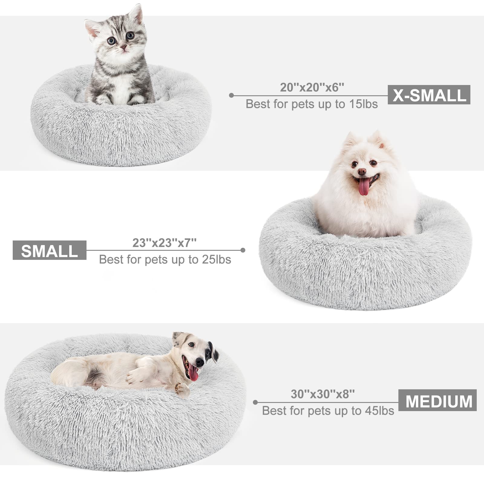 Mixjoy Comfortable Donut Cuddler Round Dog Bed Ultra Soft Washable Dog And Cat Cushion Bed (23', Grey)