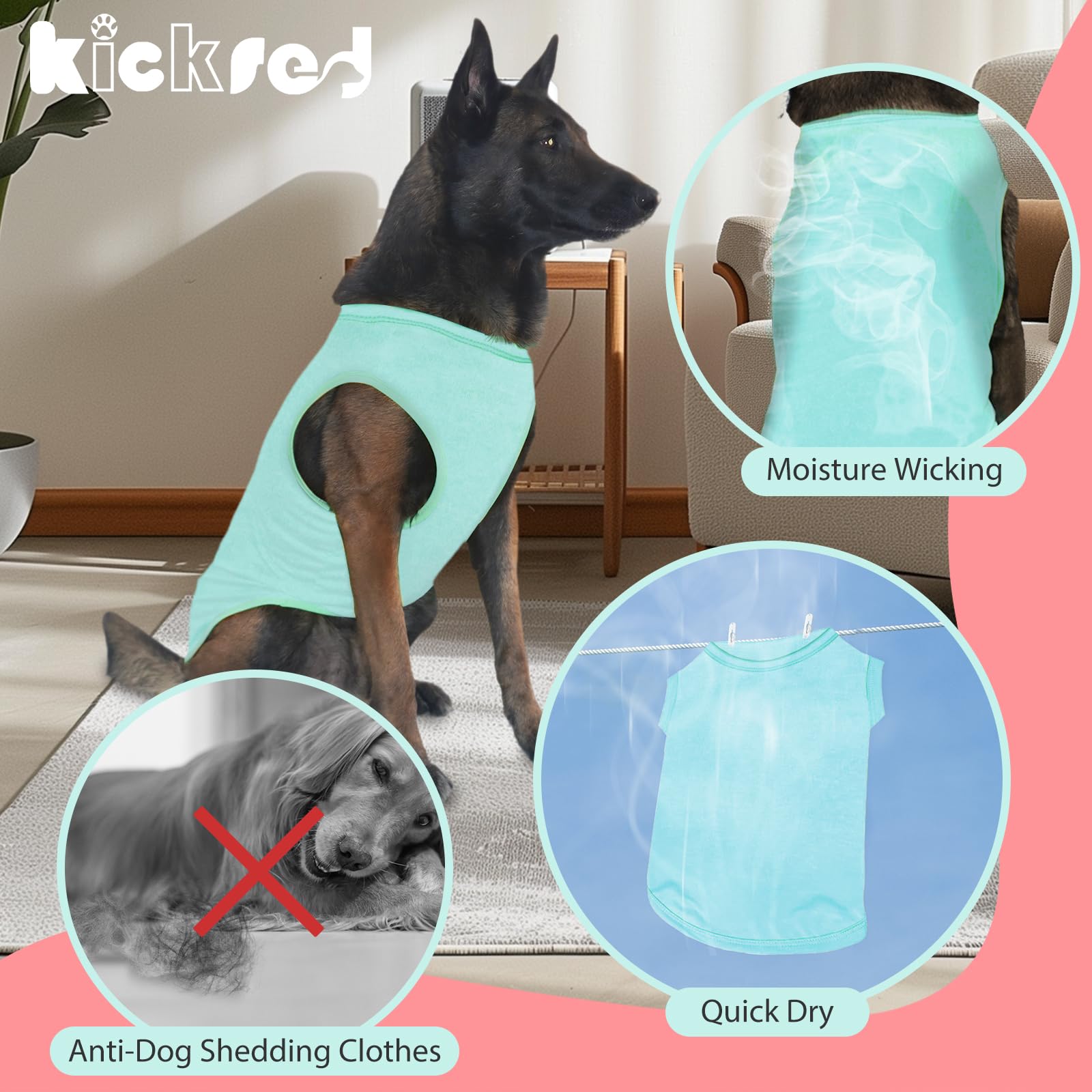 Kickred 2-Piece Dog Shirts, Soft & Cool Tank Top, Breathable Pet Apparel, Summer Sleeveless Sweatshirt For Medium-Large Pets - L
