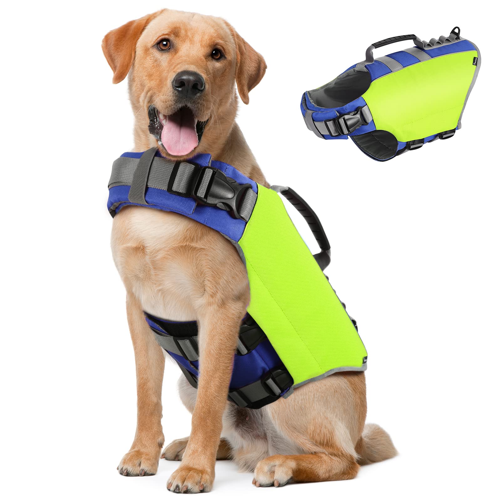 Pawaboo Dog Life Jacket, Reflective Safety Vest With Adjustable Pet Life Preserver, Ripstop Dog Lifesaver For Swimming, Boating 