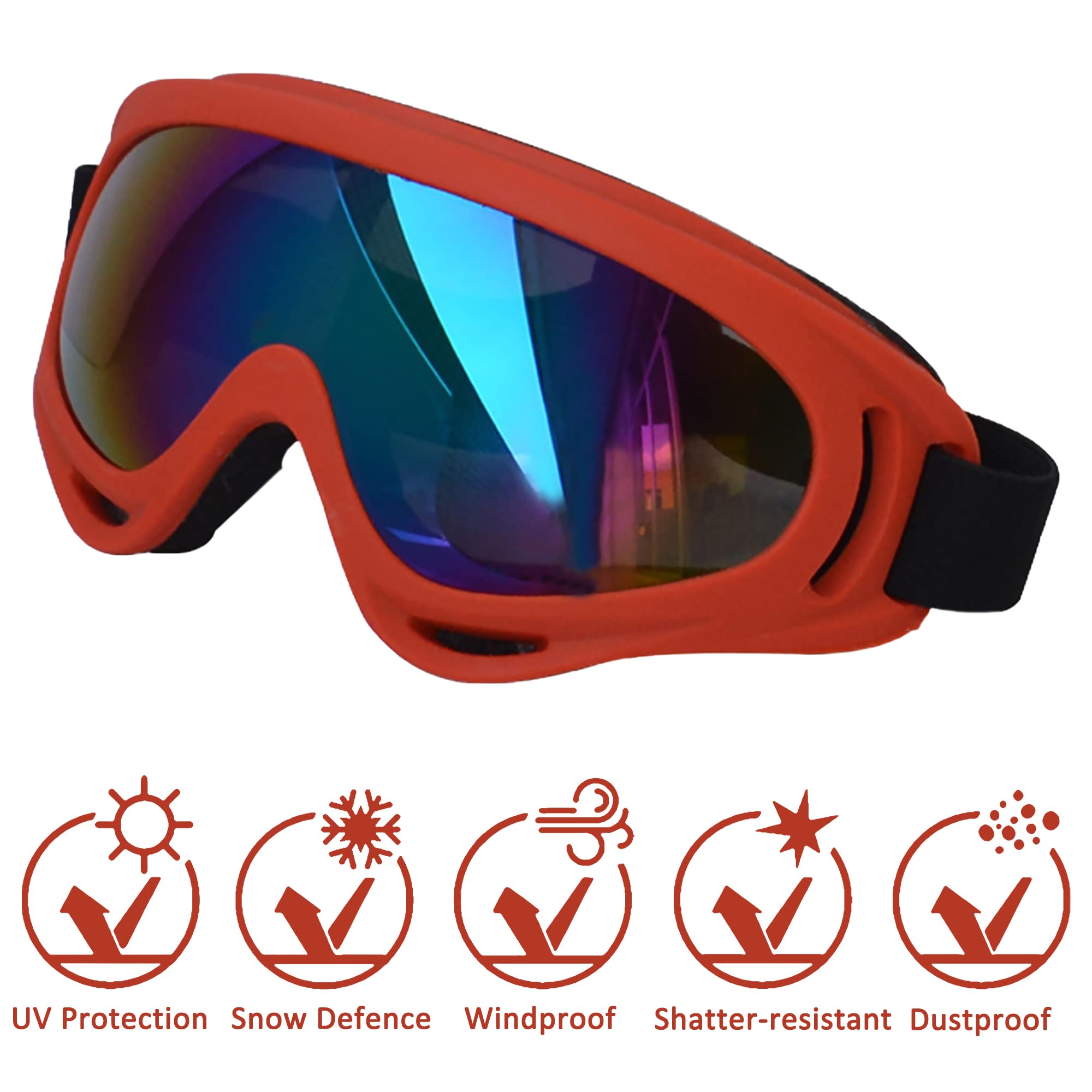 Winproof Adjustable Strap Dog Sunglasses, Uv Protection, Soft Goggles (Red Frame)