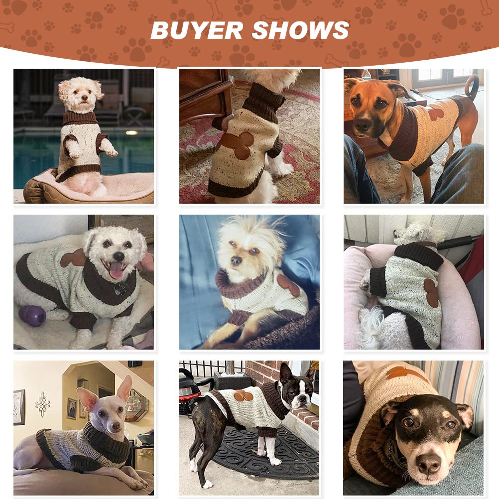Bingpet Turtle Neck Knitted Dog Sweater,Dog Sweaters For Small Medium Large Dogs With Brown Bone Pattern,Puppy Winter Warm Cloth