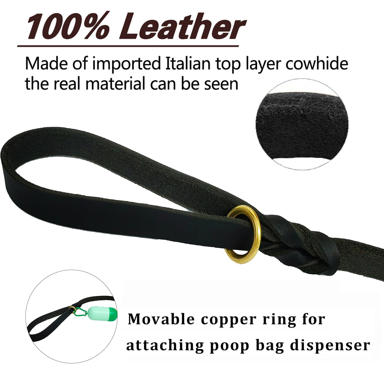 Lwbmg Black Leather Dog Leash 8Ft, Heavy Duty, Strong And Sturdy Braided, Soft And Comfortable For Medium Large Dogs Training An
