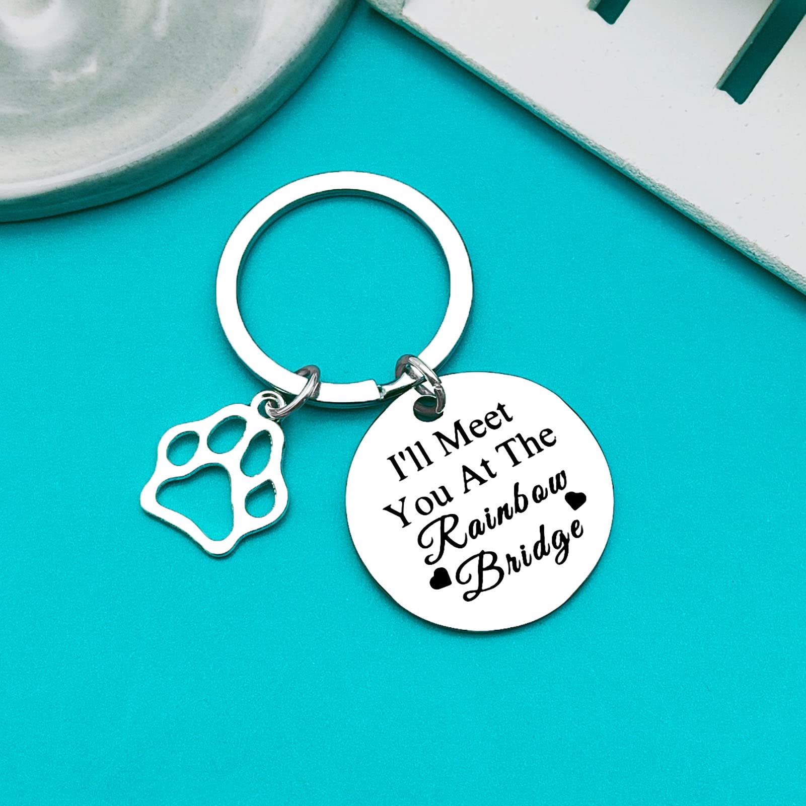 Xiahuyu Pet Memorial Keychain Pet Loss Gifts I'Ll Meet You At The Rainbow Bridge Keychain Cat Dog Memorial Gifts Pet Owner Remem