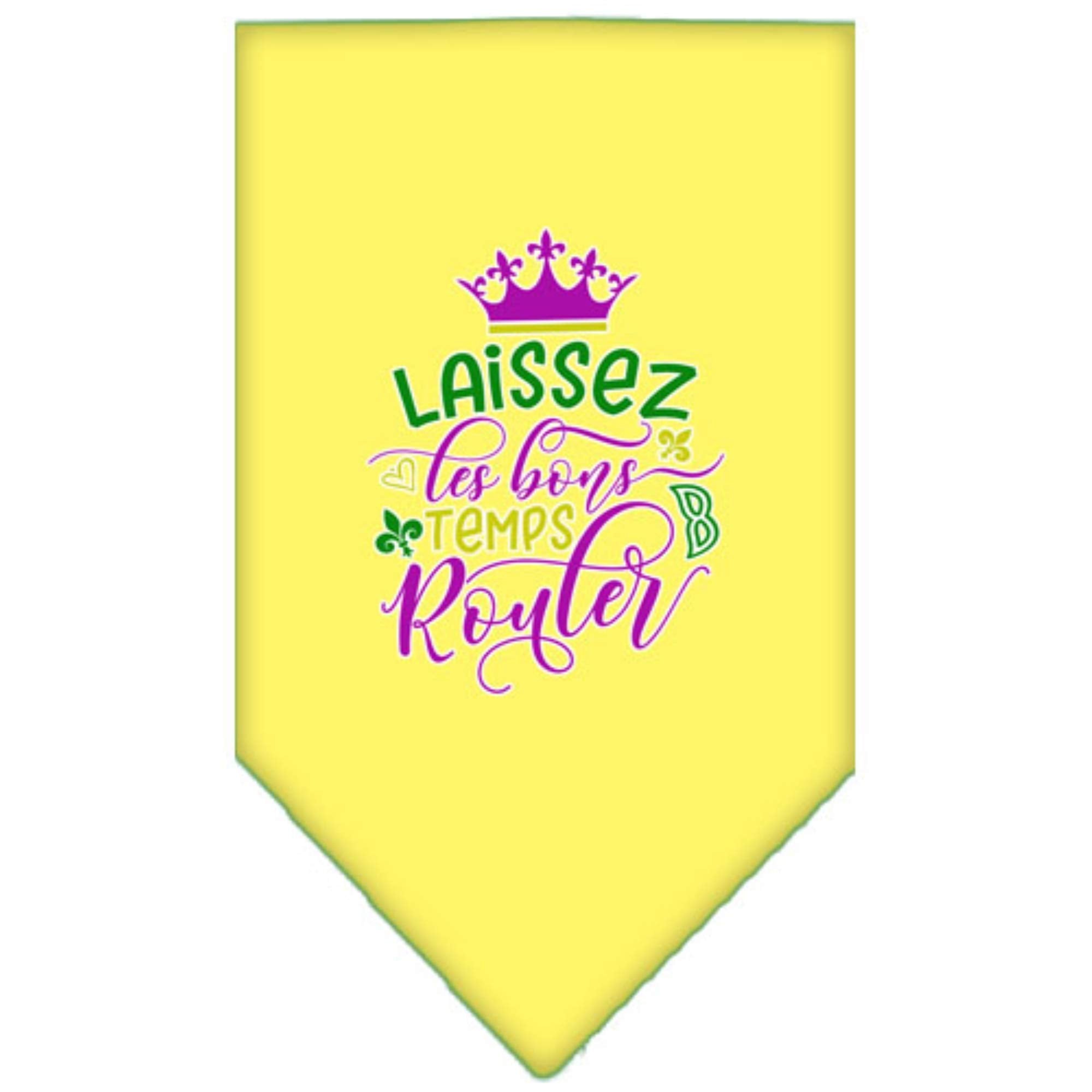 Mirage Pet Products Laissez Les Bons Temps Rouler Screen Print Mardi Gras Bandana Yellow Large