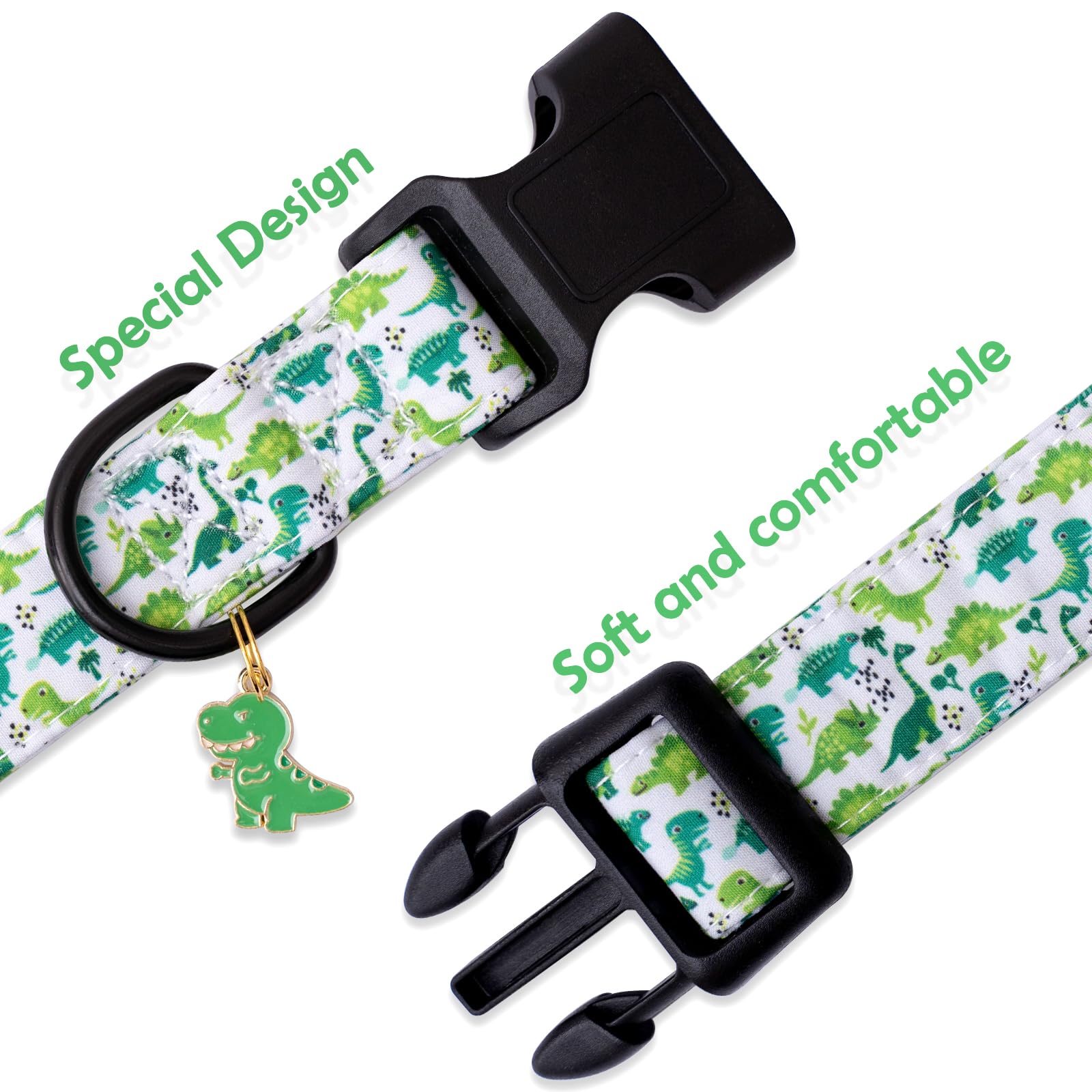 Faygarsle Dog Collar For Small Medium Large Dogs Cute Green Puppy Collars For Male Dogs Dinosaur Patterned Pet Collars For Summe