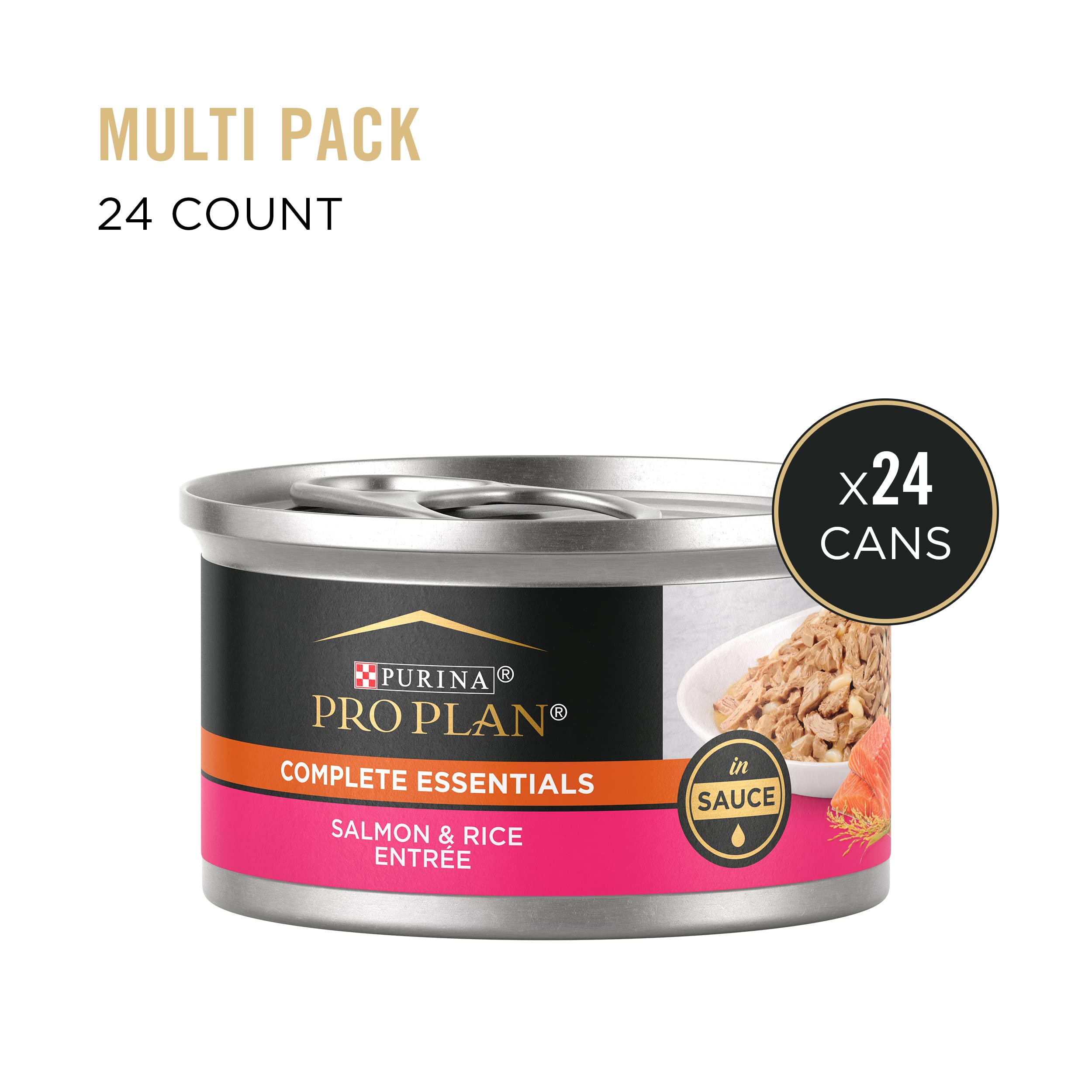 Purina Pro Plan Gravy, Pate, High Protein Wet Cat Food, Complete Essentials Salmon and Rice Entree in Sauce - (Pack of 24) 3 oz.