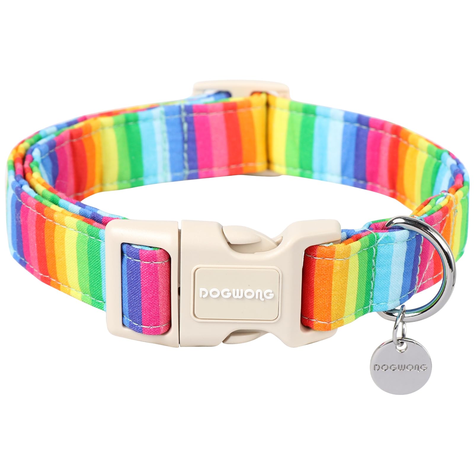 Dogwong Cotton Rainbow Dog Collar - Durable Soft Natural Fabric, Cute Lgbtq Puppy Necklace For Small Medium Large Dogs