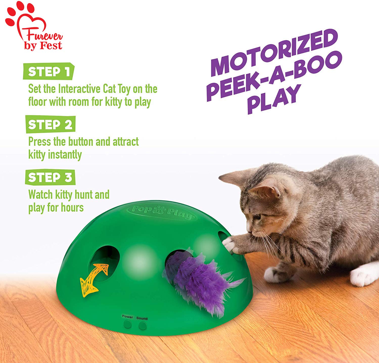 Furever Cat Toy Attachments - 3 Multi-Colored Rubber Toys: Mouse, Fish, Feather for Interactive Play
