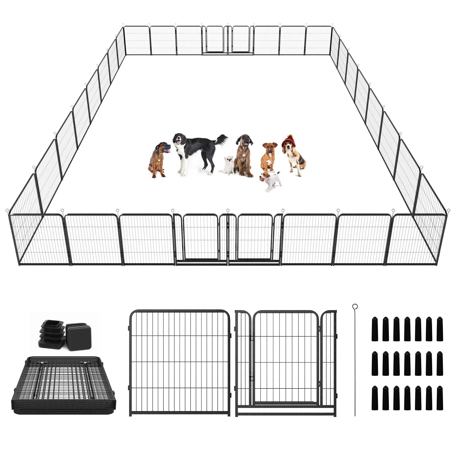 Kfvigoho Dog Playpen Outdoor Extra Wide 32 Panels Heavy Duty Dog Fence 40'' Height Anti-Rust With Doors Portable For Rv Camping 