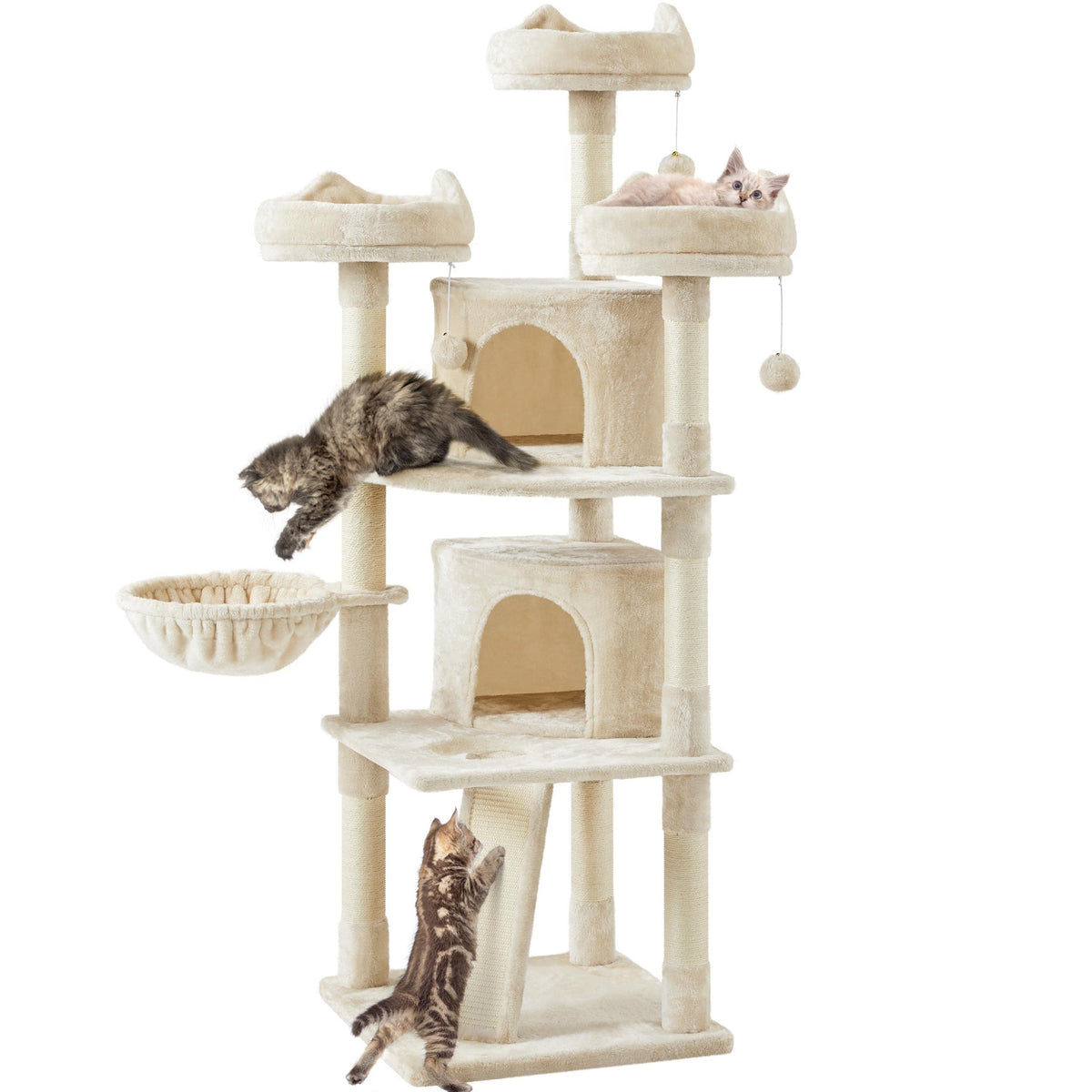 Yaheetech Cat Tree Cat Tower, Multilevel Cat Condo With Sisal Scratching Post As Indoor Cats Play House, Beige, 68.5In