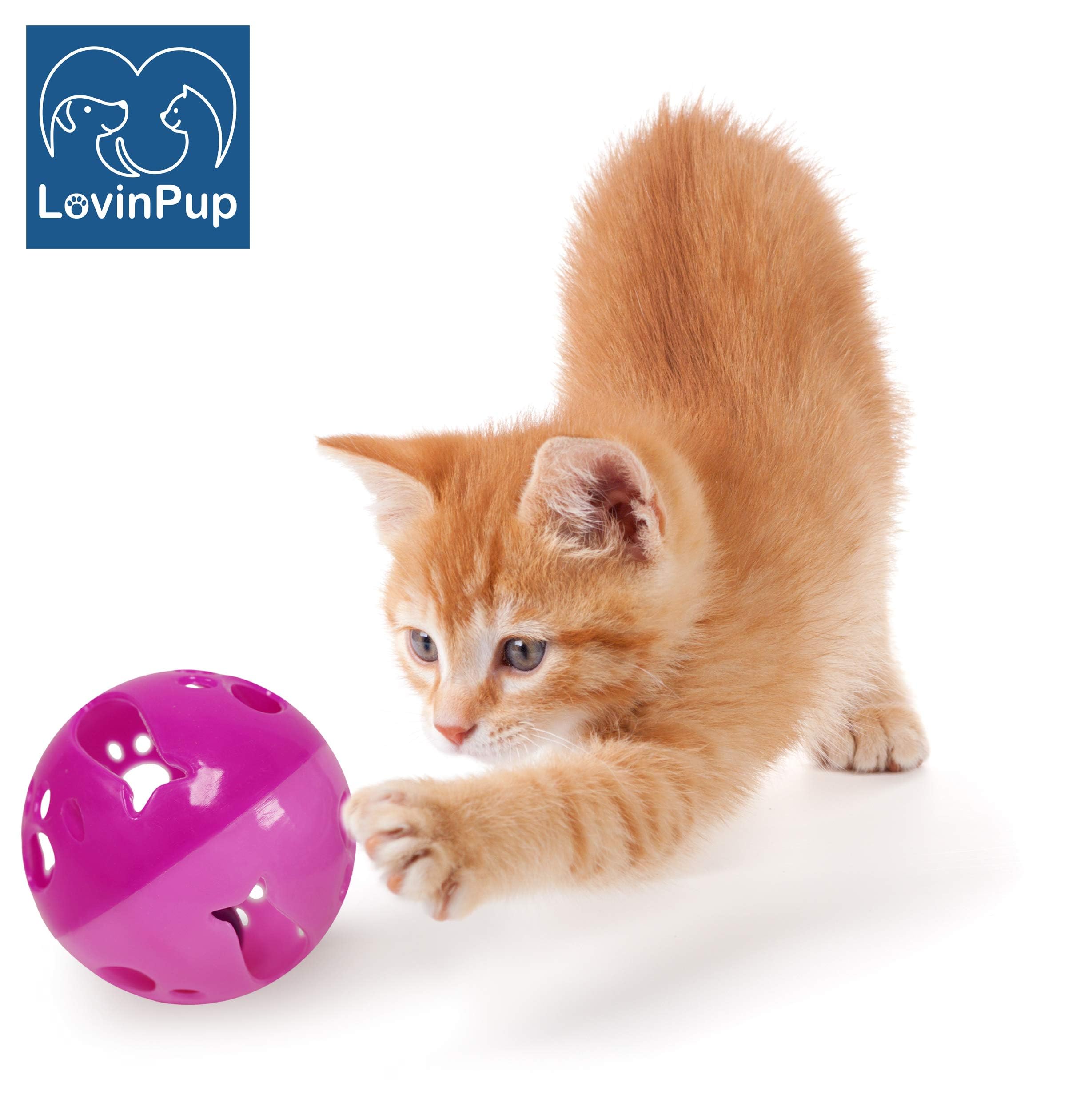 LOVINPUP Cat Ball Toy with Bell Larger Size, Bells Jingle as Balls Roll, Cat Toy for Small or Large Cats, or Other Animals (Pink