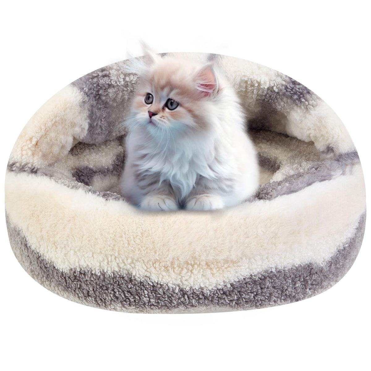 Wgoogw Calming Dog Beds & Cat Cave Bed With Hooded Cover, Dog Beds For Small Dogs, Faux Fur Cuddler Round Comfortable Self Warmi