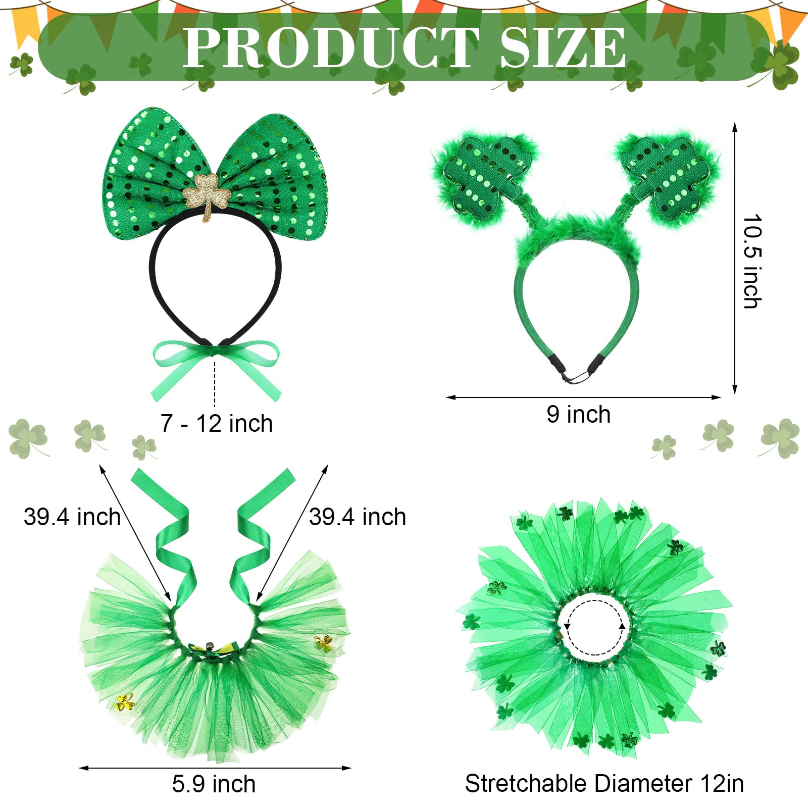 4 Pcs St Patrick'S Day Dog Costume Pet Costume, Tutu For Dogs Sequins Bowtie Shamrock Headband Dog Dress Tutu Collar Green Puppy