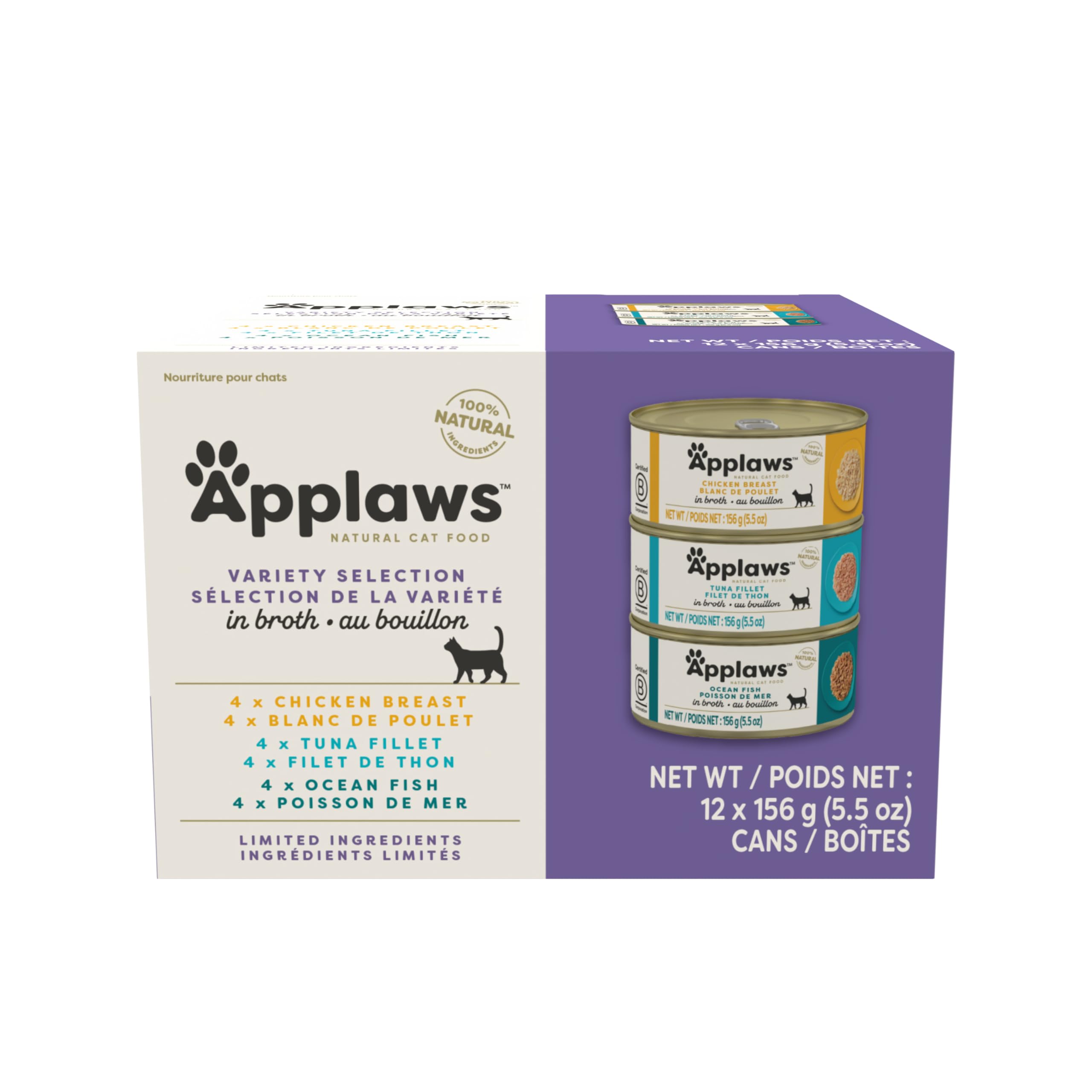 Applaws Natural Wet Cat Food in Broth, Limited and Natural Ingredients, High Protein with No Artificial Additives, Variety Pack 