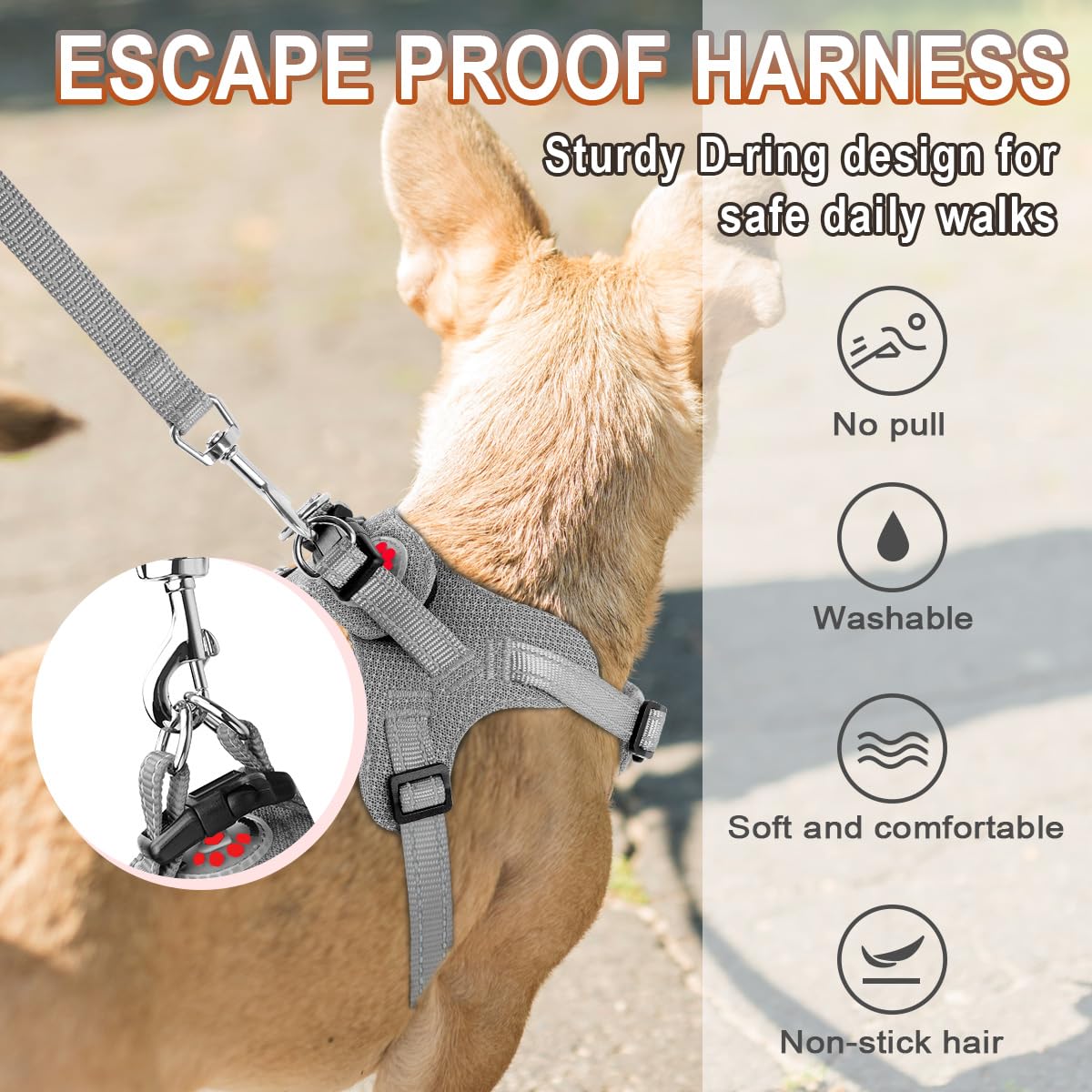 Barkbay Dog Harness, Reflective Adjustable No Pull Harness, Breathable Soft, Grey, Xxs