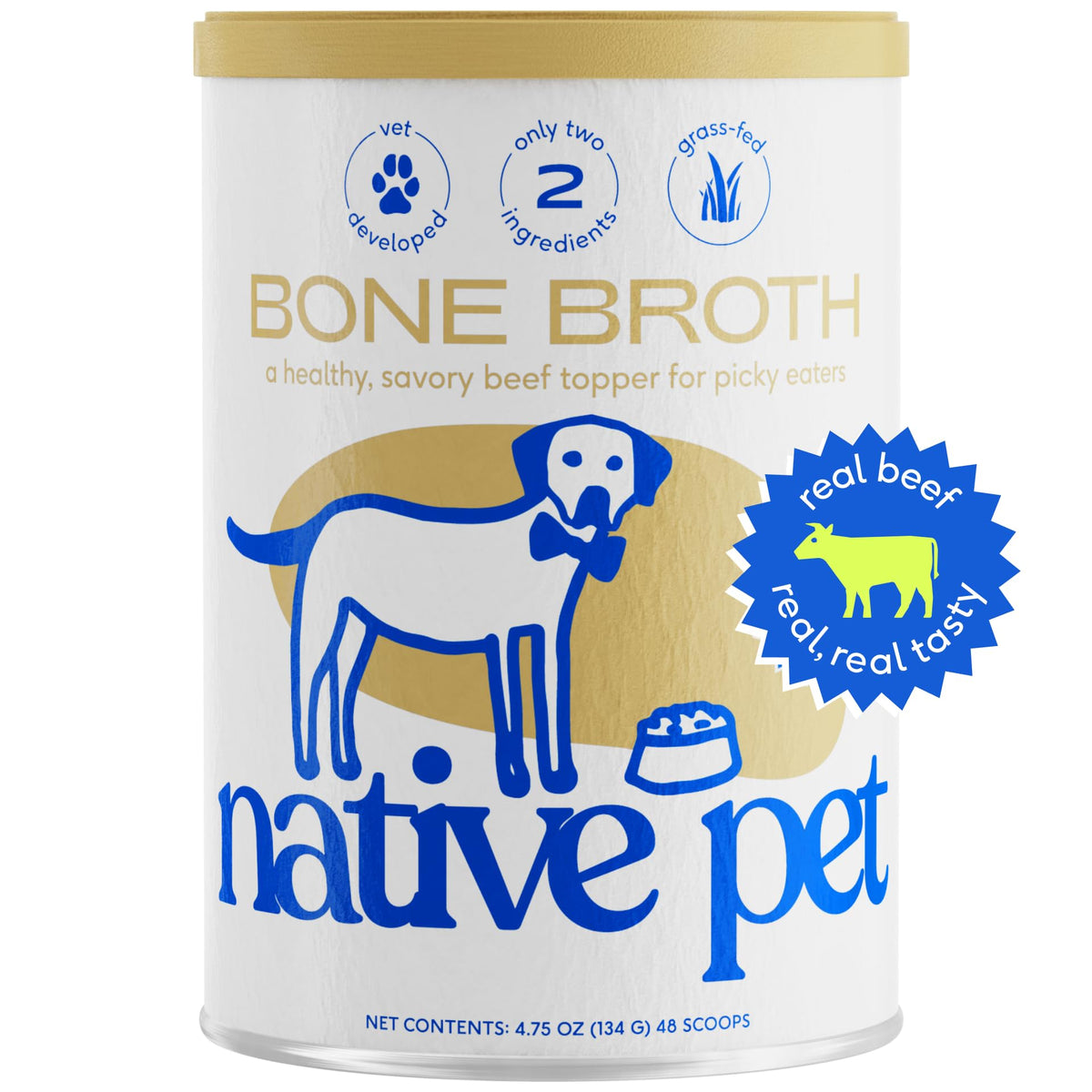 Native Pet Bone Broth For Dogs And Cats - Dog Bone Broth Powder For Dog Food Topper For Picky Eaters - Cat And Dog Broth - Dog Gravy Topper For Dry Food - Beef Broth For Dogs And Cats - 4.75 Oz