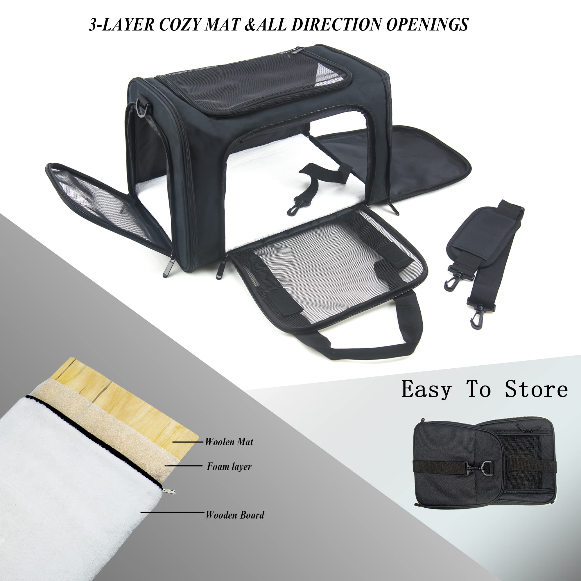 Nextfri Soft Sided Carrier For Small Medium Cats Dogs,Tsa Airline Approved Collapsible Travel Pet Carrier Medium Black