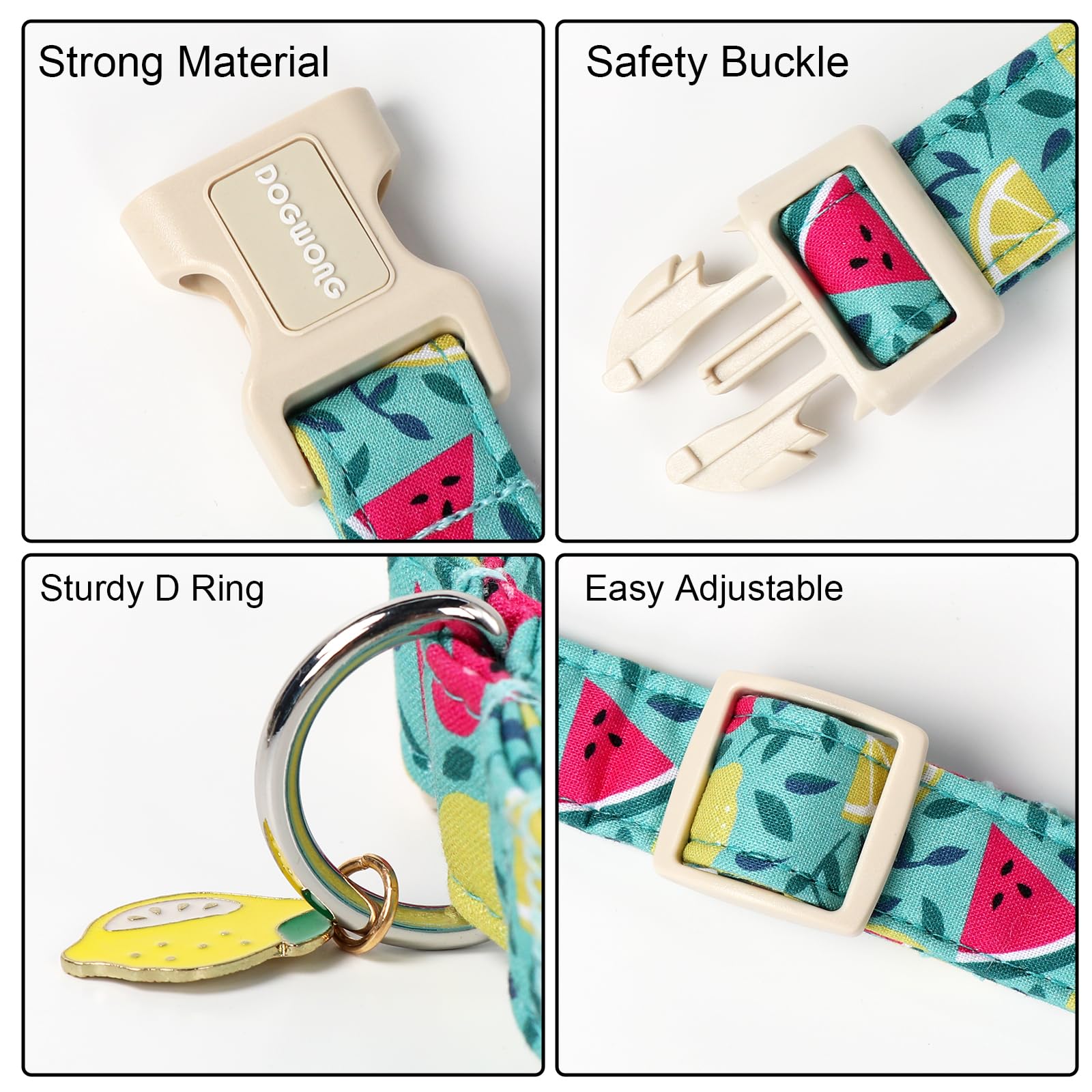 Dogwong Summer Dog Collar, Summer Lemon Watermelon Dog Collars, Adjustable Cute Boy Pet Collars Girl Design Dog Collar For Small