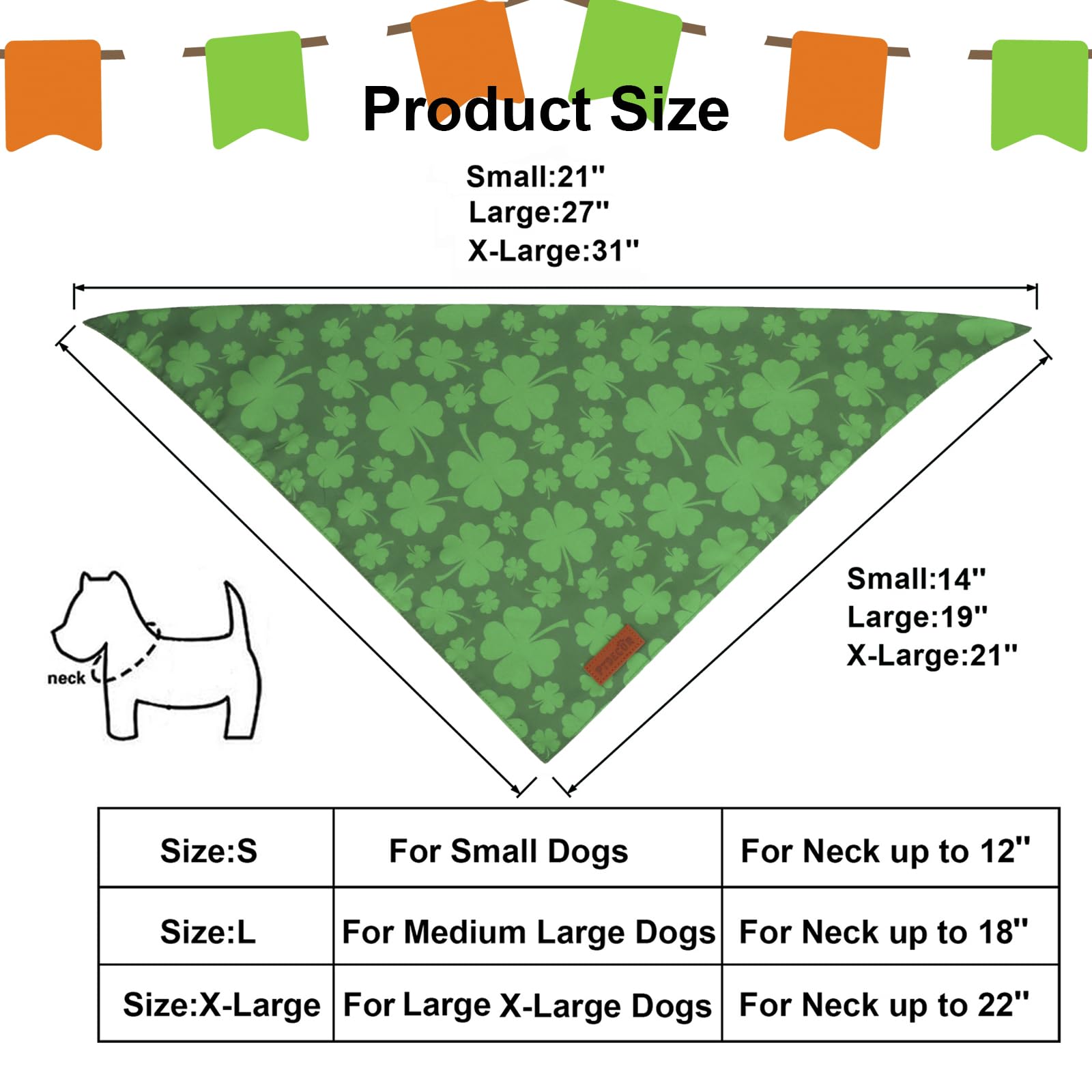 Ptdecor St. Patrick'S Day Dog Bandana, Reversible Dog Scarf, Multi Size Offered, Green Shamrock Pet Bandanas For Medium Large Do