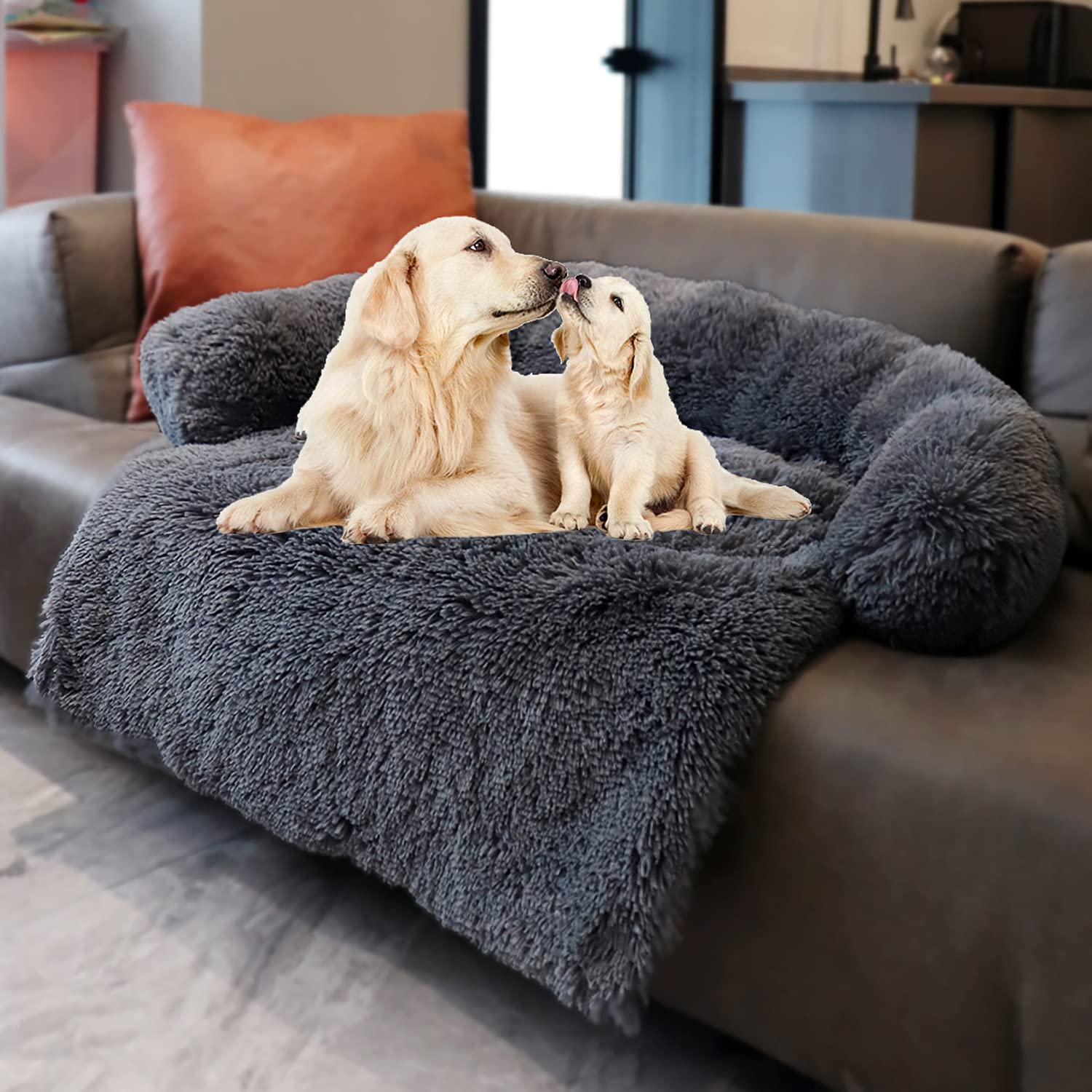 Tinaco Luxurious Calming Dogs/Cats Bed Mats, Washable Removable Couch Cover, Plush Long Fur Mat For Pets, Waterproof Lining, Perfect For Small, Medium And Large Dogs And Cats (Dark Gray, Xxl)