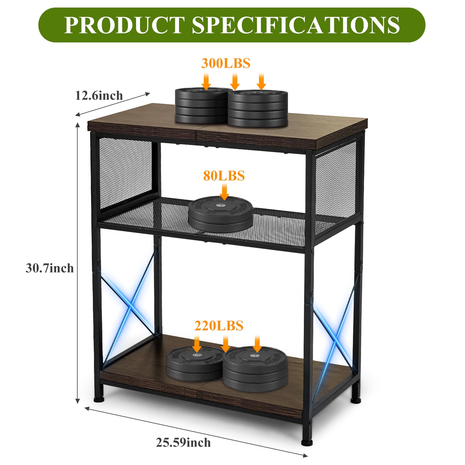 LALA IKAI Fish Tank Stand for 10-20 Gallon Aquariums Heavy Duty Adjustable Height Double Tier Steel Structure Sturdy Design Rept