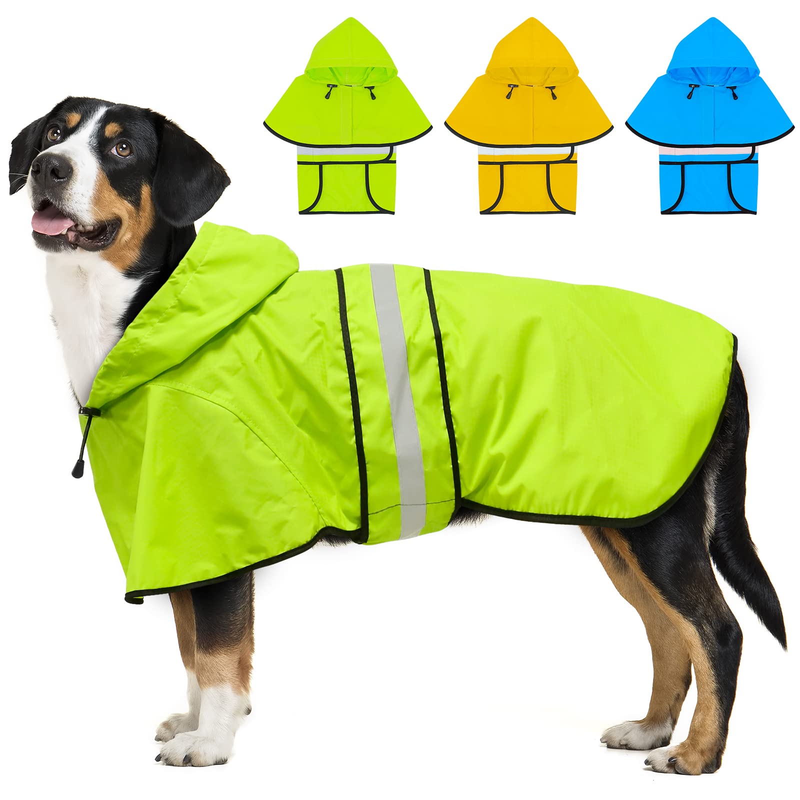 Dolitego Dog Raincoat - Reflective Dog Rain Coat, Waterproof Dog Jacket, Adjustable Dog Rain Jacket With Hoodie, Lightweight Dog Poncho Slicker For Small Medium Large Dogs (X-Large, Green)