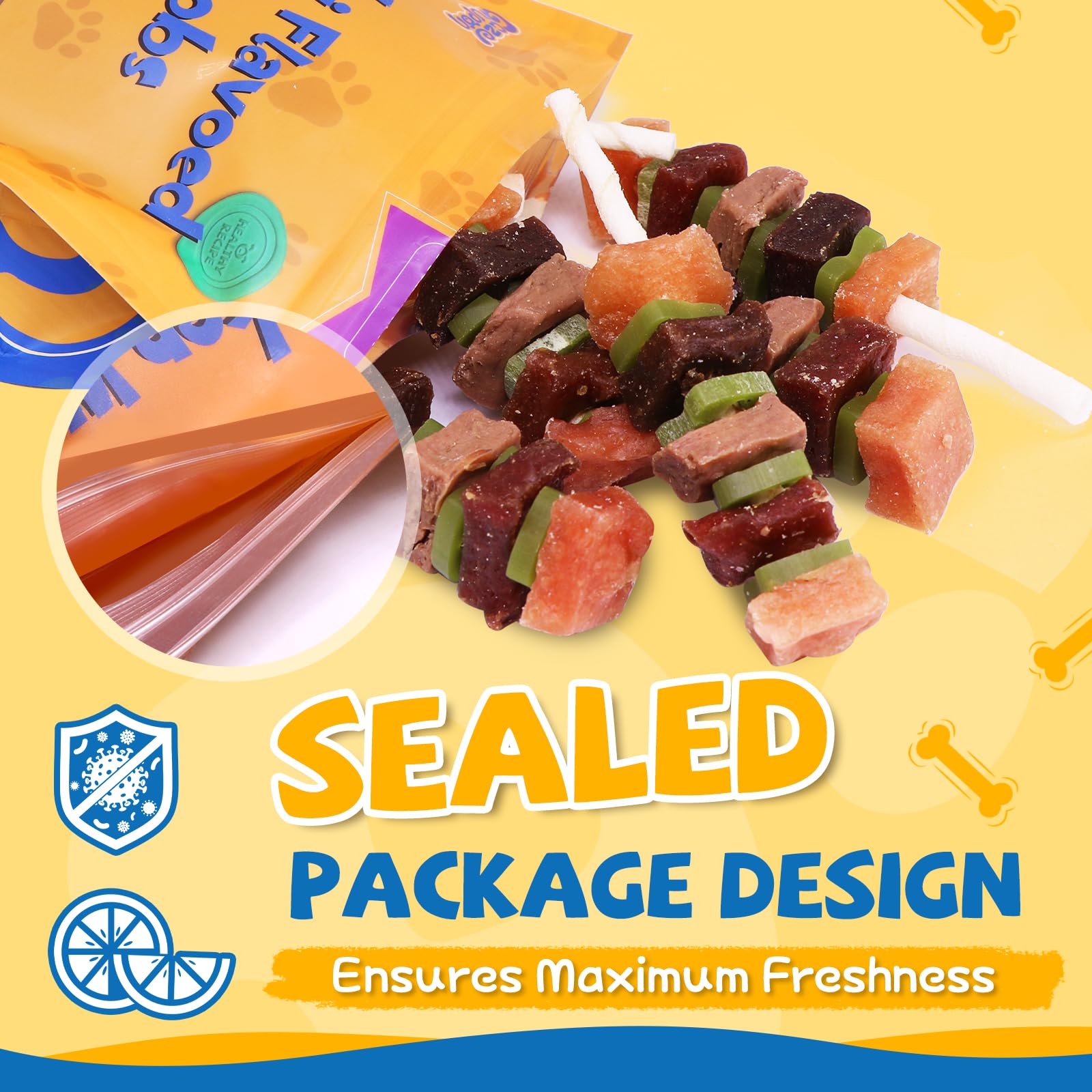 gazeupon Dog Treats, Multi-Flavored Kabobs Treats, High Protein Dog Chews, Made with Real Chicken, Duck, Beef, Rabbit, Salmon