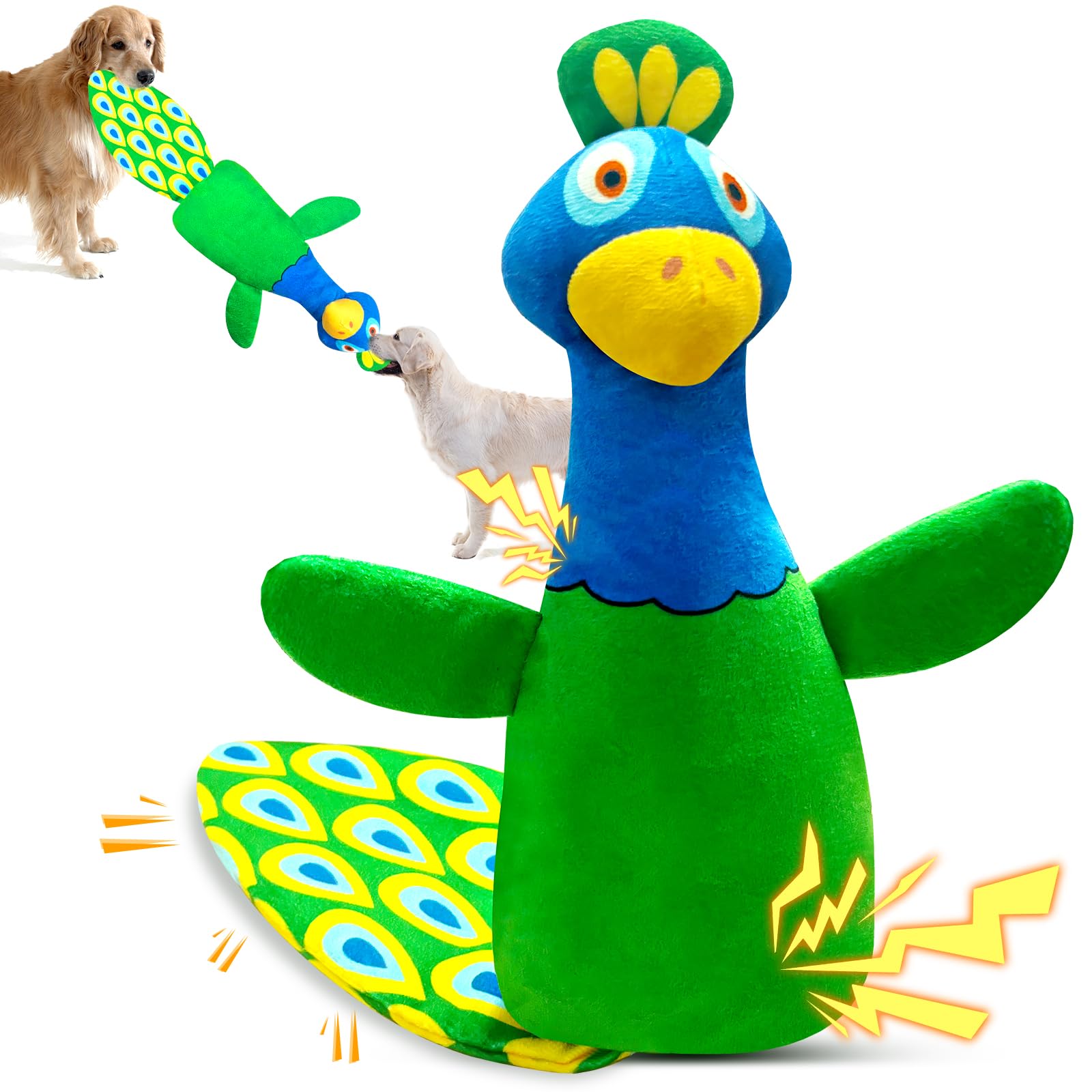 Large Dog Toys For Aggressive Chewers:Plush Squeaky Tug Of War Dog Toys With Crinkle Paper- Interactive Tough Teething Chew Toys