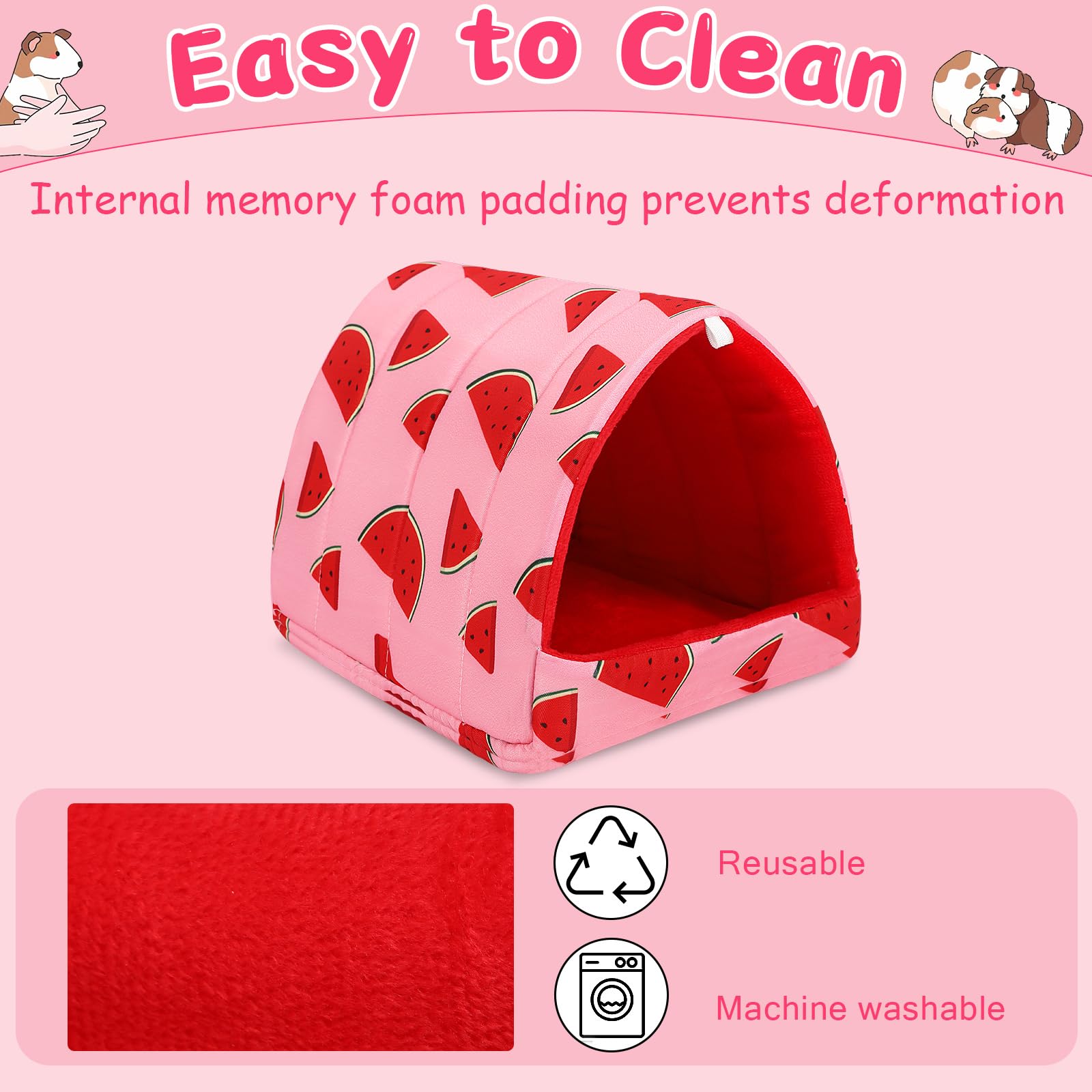 Upins 2 Pack Guinea Pig Bed, Guinea Pig Hideout Washable Small Animal House Cage Accessories For Dwarf Rabbits Chinchillas Hamst