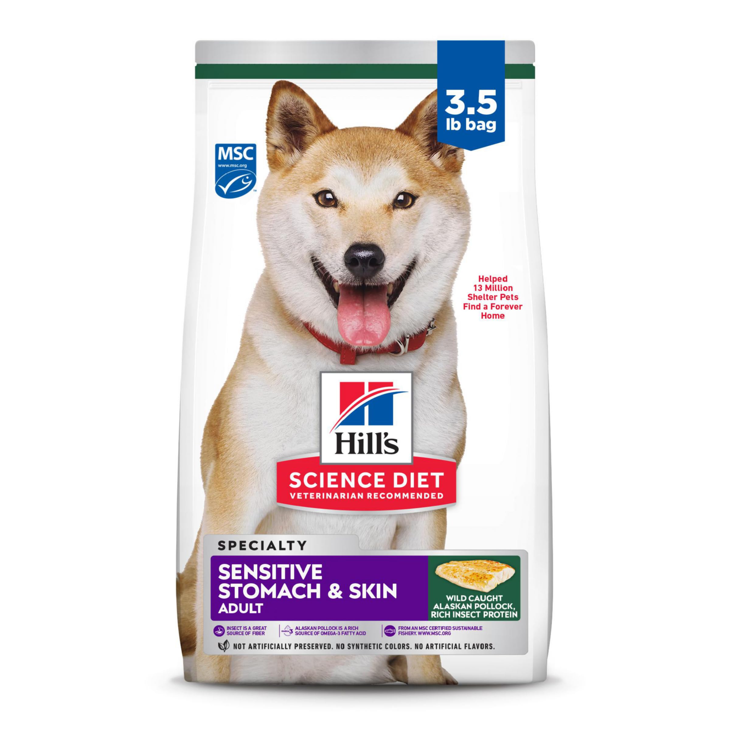 Hills Science Diet Sensitive Stomach & Skin, Adult 1-6, Stomach & Skin Sensitivity support, Dry Dog Food, Pollock, Barley, & In