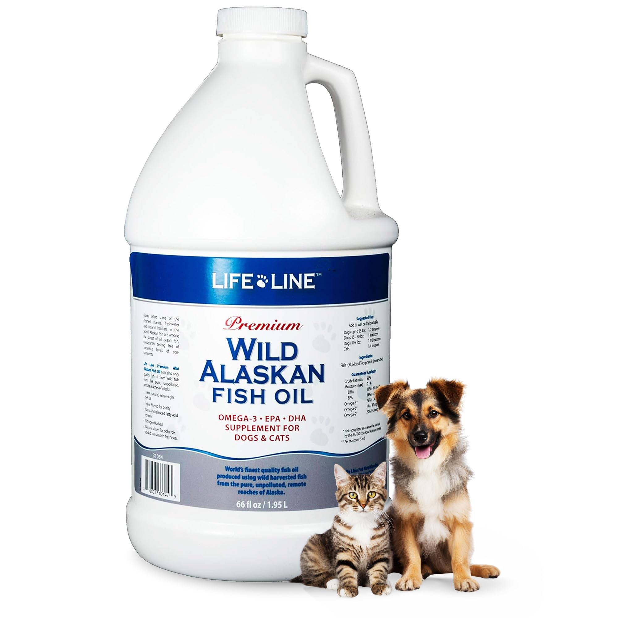 Life Line Pet Nutrition Wild Alaskan Fish Oil Omega-3 Supplement for Skin & Coat - Supports Brain, Eye & Heart Health in Dogs & 