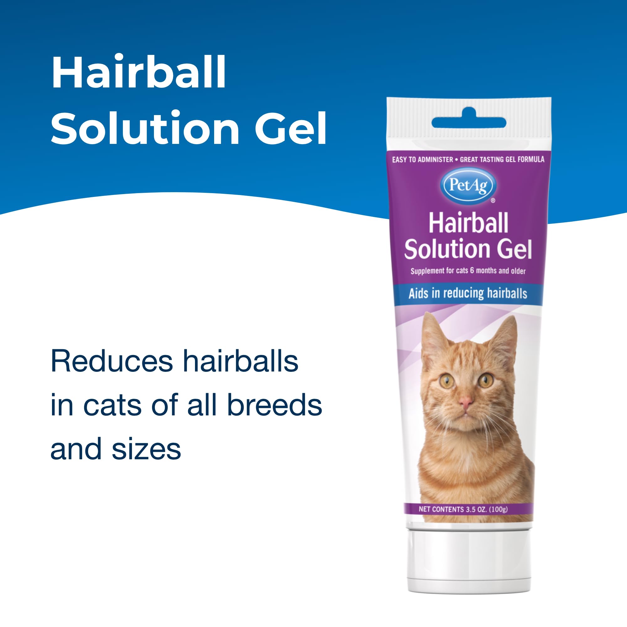 PetAg Hairball Solution Gel Supplement for Cats - 3.5 oz - 2 Pack - Effective Hairball Remedy for Cats