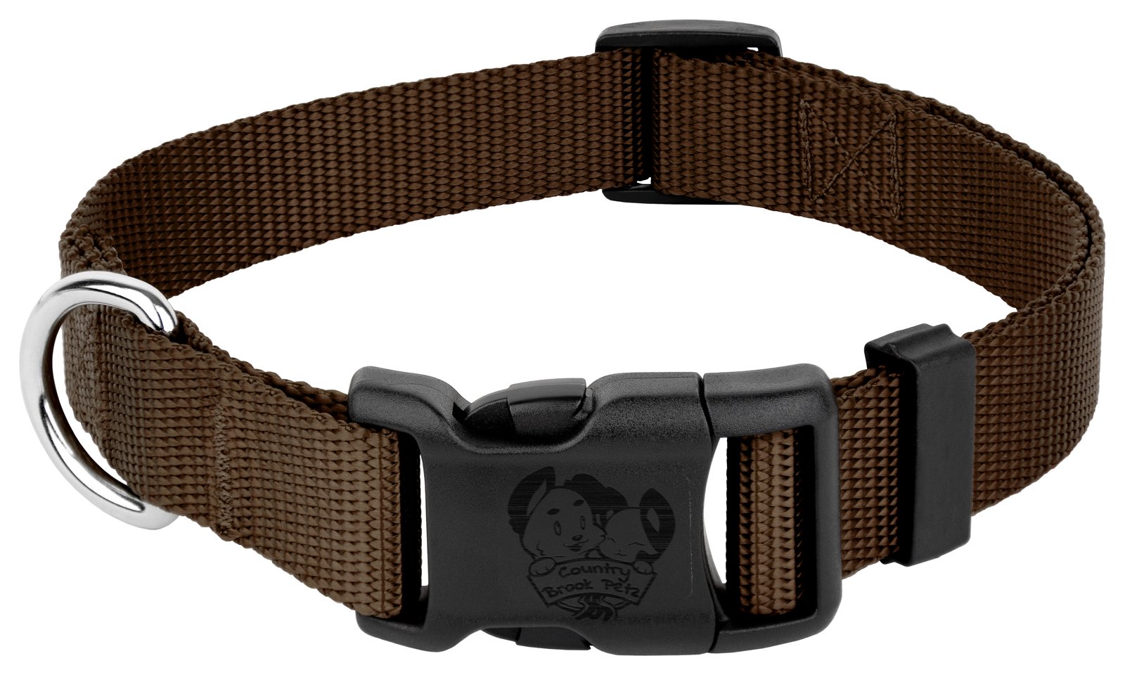 Country Brook Petz - 30+ Vibrant Colors - American Made Deluxe Nylon Dog Collar With Buckle (Mini, 3/8 Inch Wide, Brown)